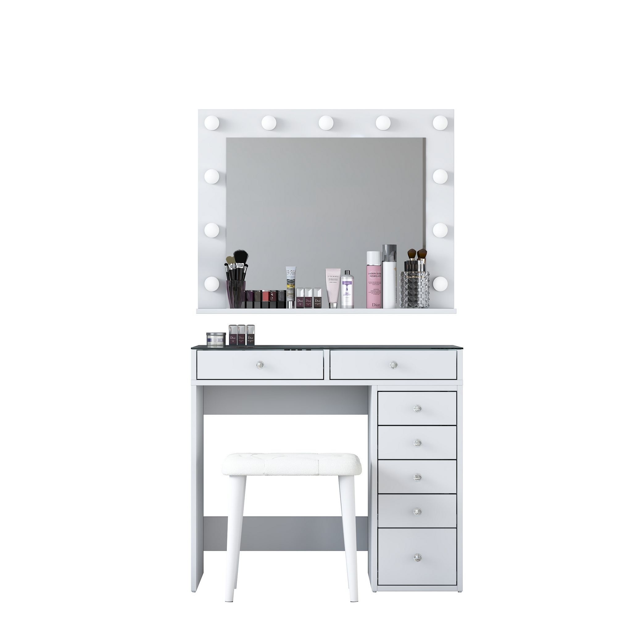 Masa de machiaj BJ160, 90 x 79,8 x 44,5 cm, alb, PAL, oglinda inclusa — imaginea 2