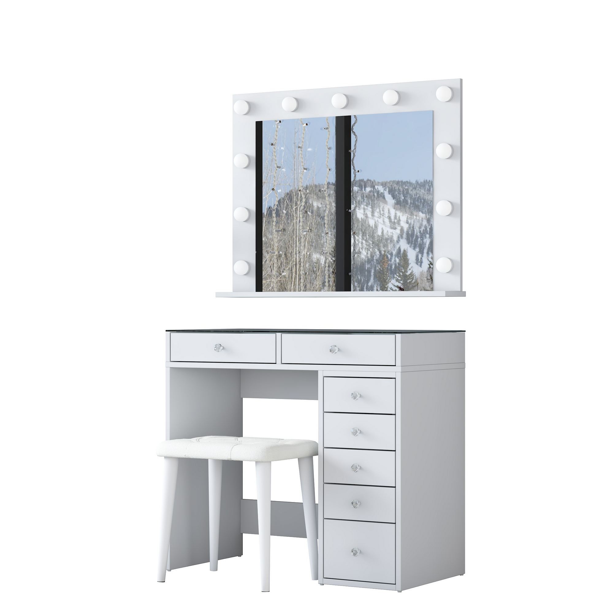 Masa de machiaj BJ160, 90 x 79,8 x 44,5 cm, alb, PAL, oglinda inclusa — imaginea 3