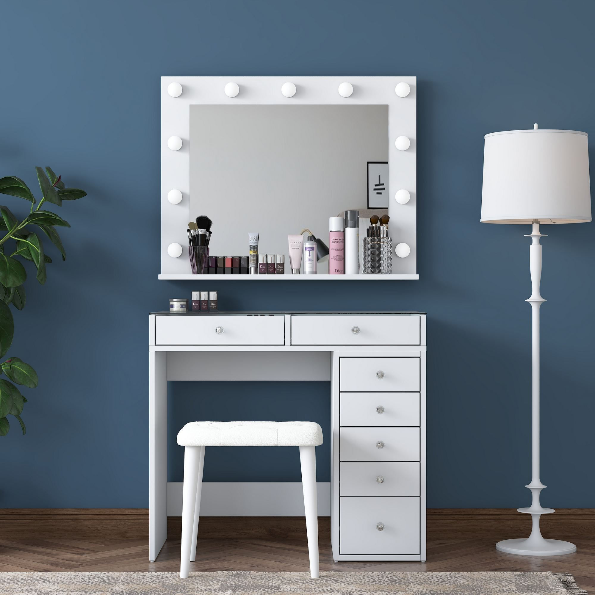 Masa de machiaj BJ160, 90 x 79,8 x 44,5 cm, alb, PAL, oglinda inclusa — imaginea 6