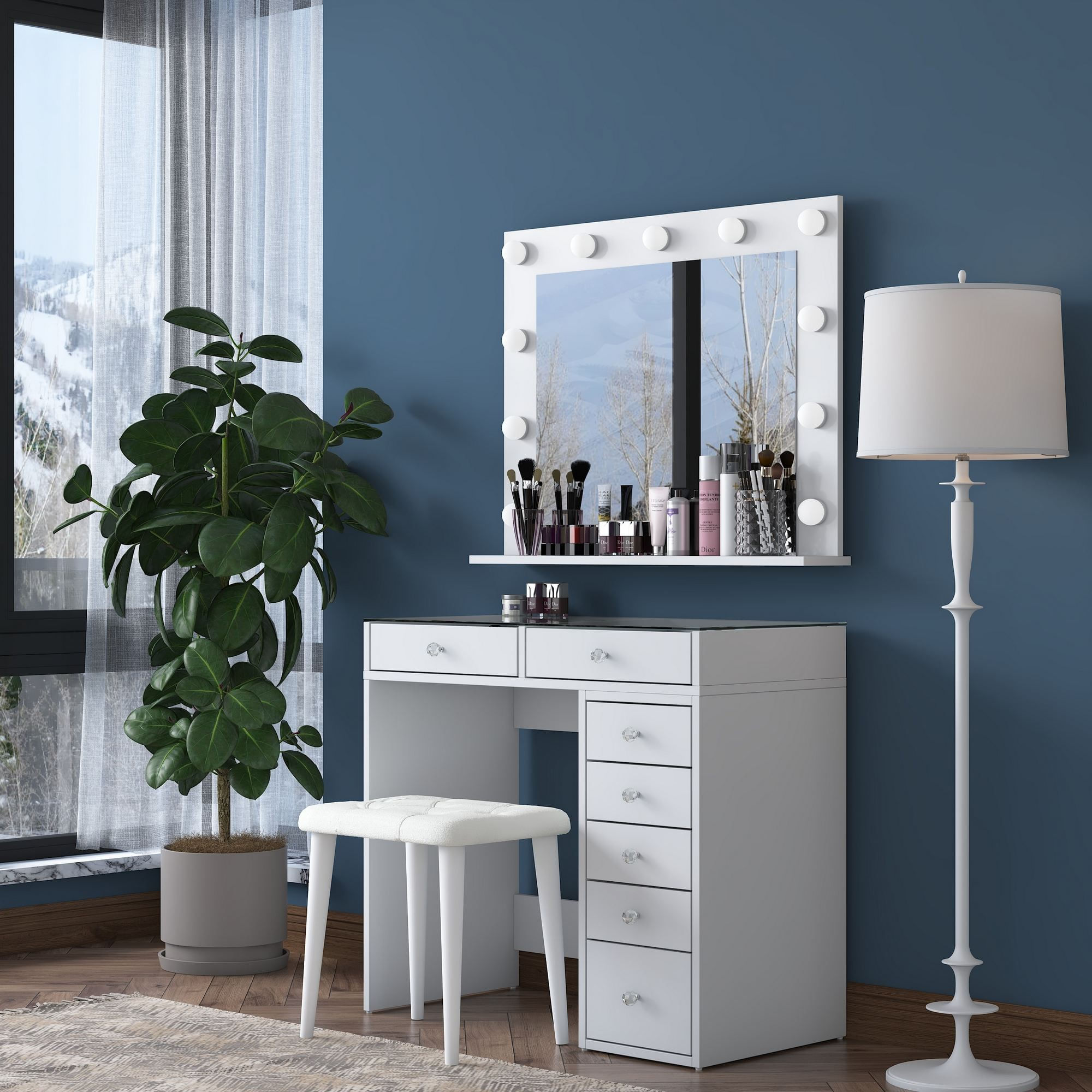Masa de machiaj BJ160, 90 x 79,8 x 44,5 cm, alb, PAL, oglinda inclusa — imaginea 8
