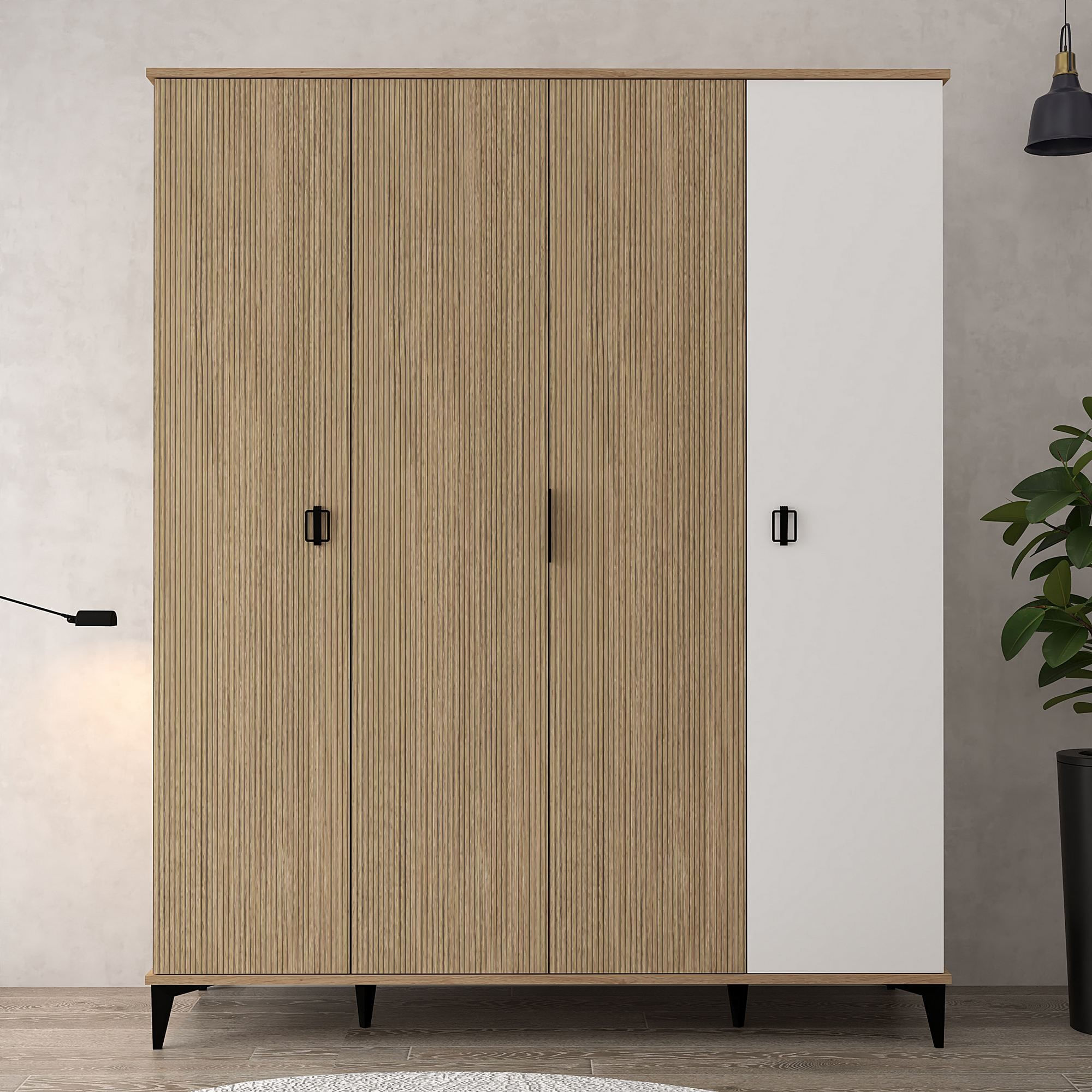 Dulap haine Neva 6404, 164 x 200 x 52 cm, stejar alb, PAL melaminat, spatiu de depozitare, fixare pe perete — imaginea 5