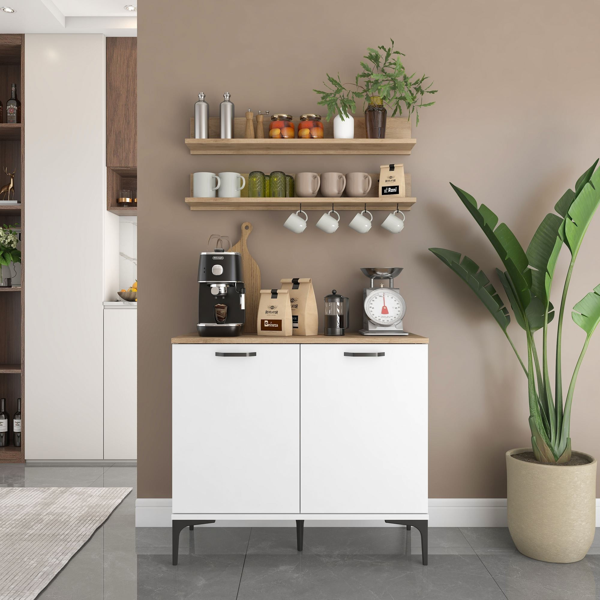 Dulap JE232, 90,2 x 78,6 x 40 cm, alb nuc, PAL, spatiu de depozitare, fixare pe perete — imaginea 3