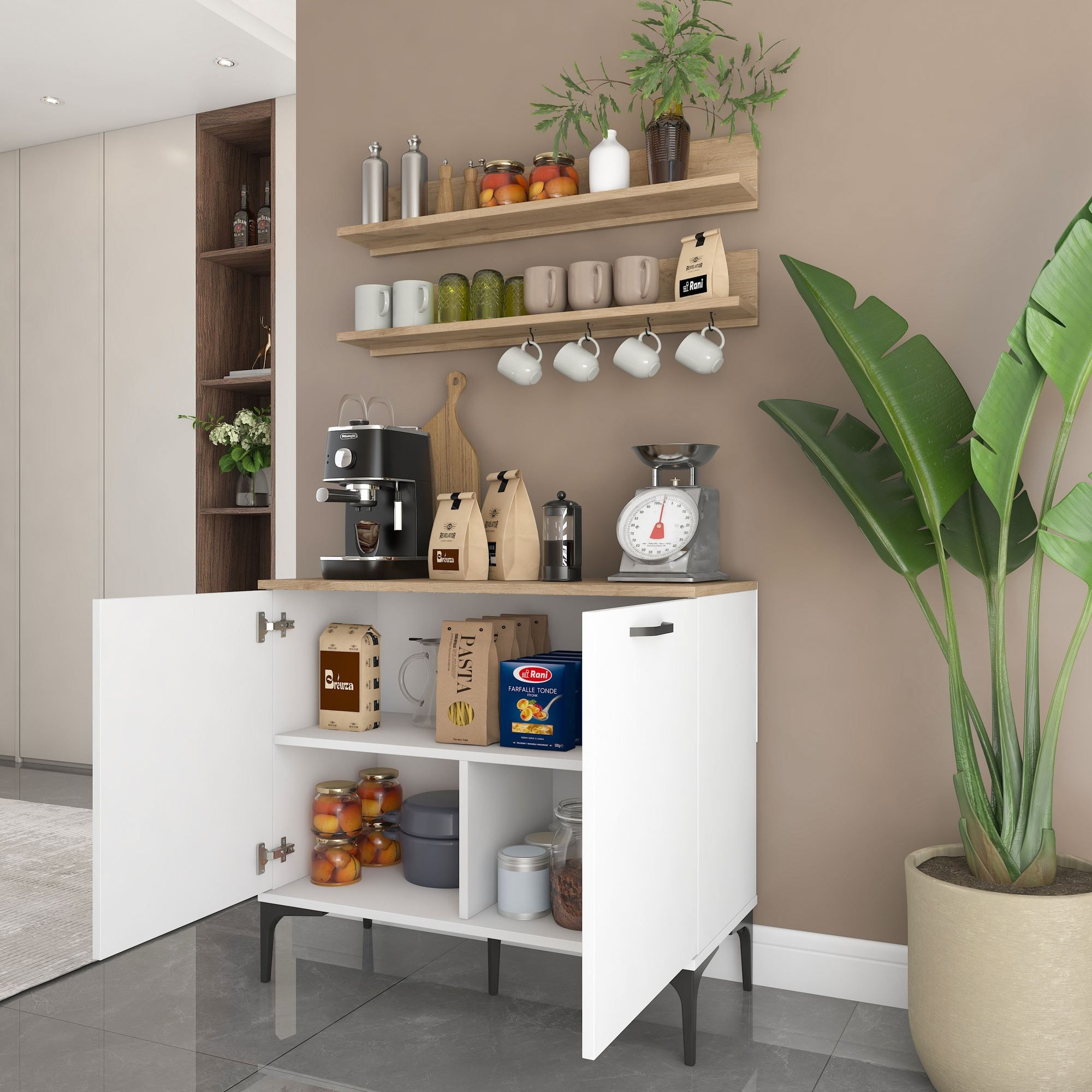 Dulap JE232, 90,2 x 78,6 x 40 cm, alb nuc, PAL, spatiu de depozitare, fixare pe perete — imaginea 4