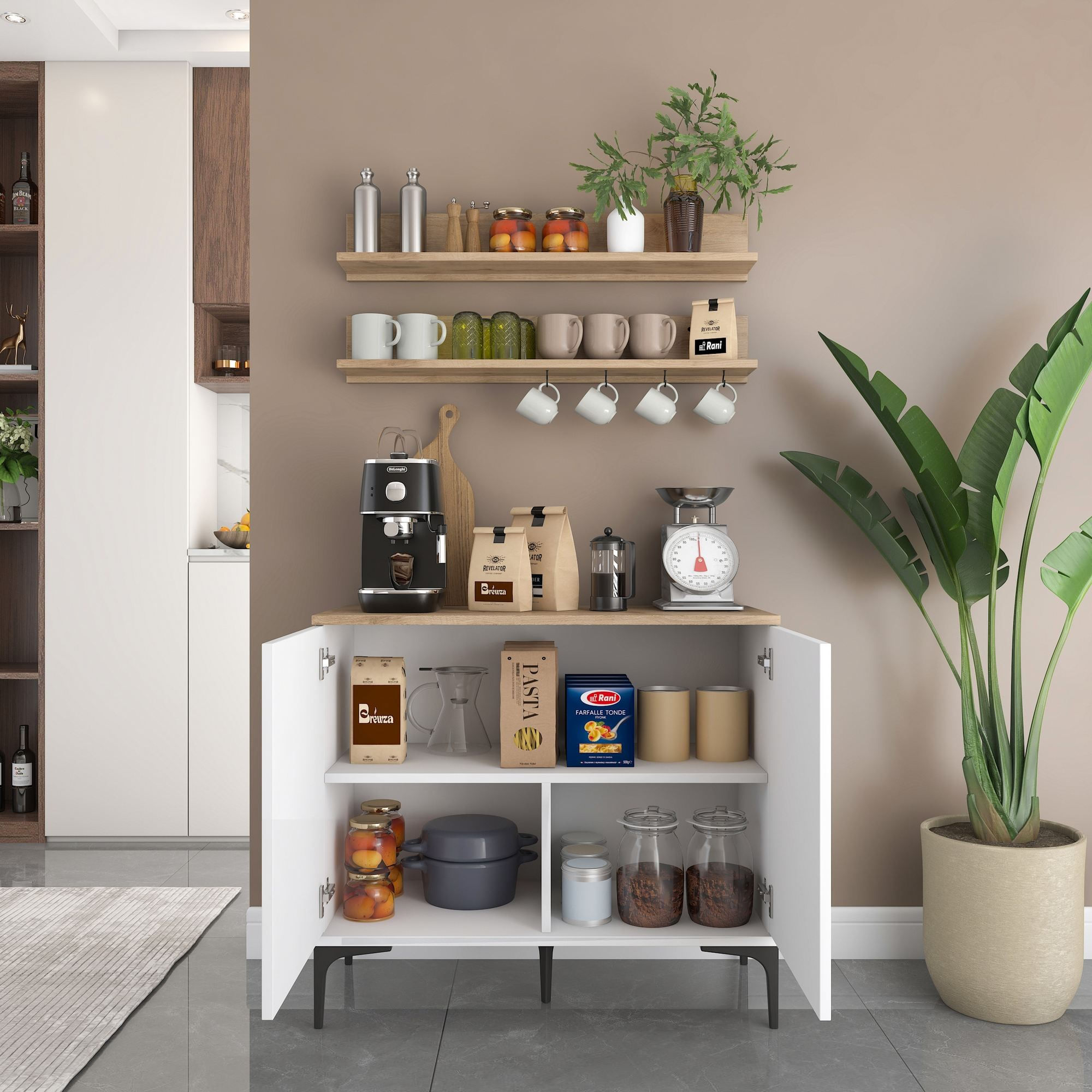 Dulap JE232, 90,2 x 78,6 x 40 cm, alb nuc, PAL, spatiu de depozitare, fixare pe perete — imaginea 5