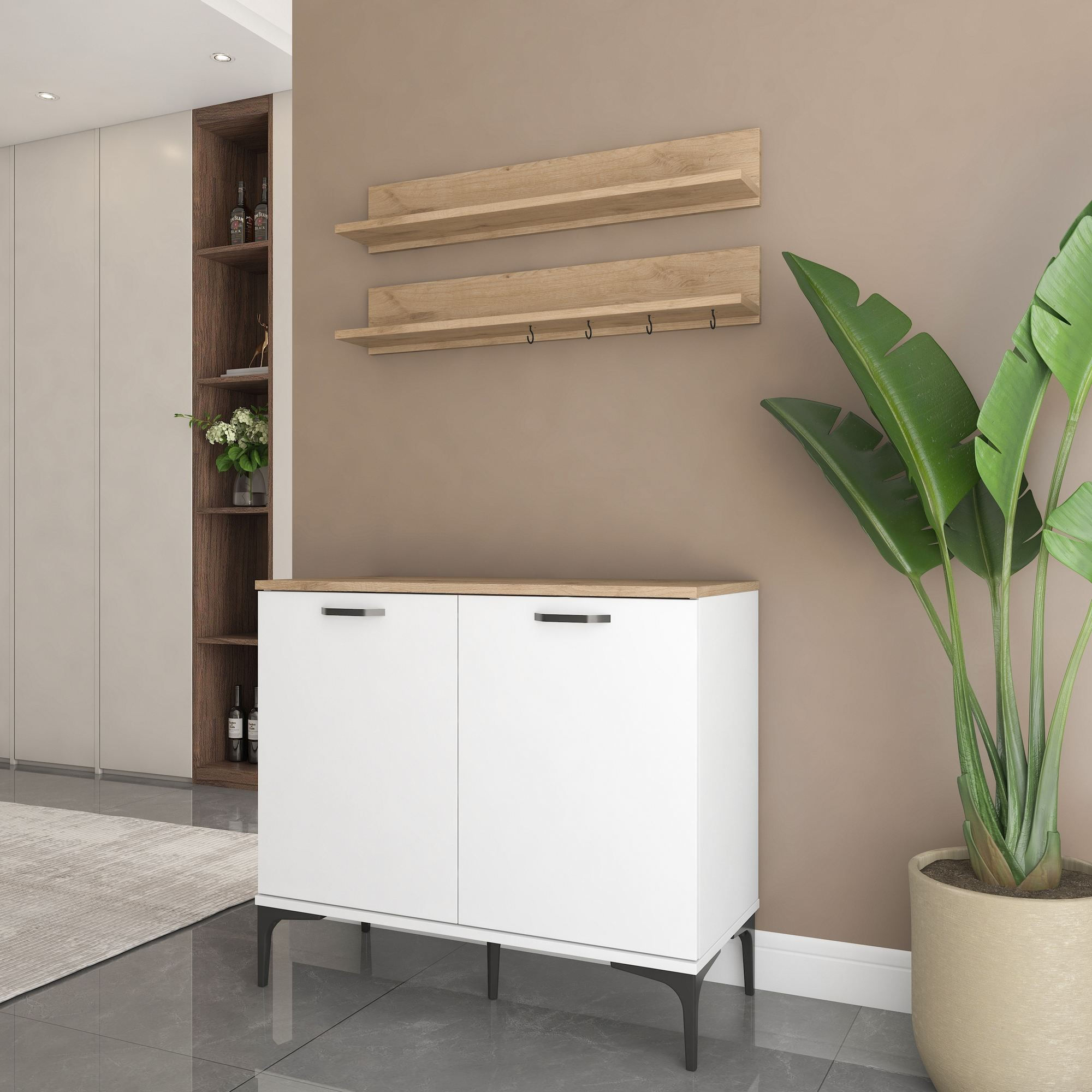 Dulap JE232, 90,2 x 78,6 x 40 cm, alb nuc, PAL, spatiu de depozitare, fixare pe perete — imaginea 6