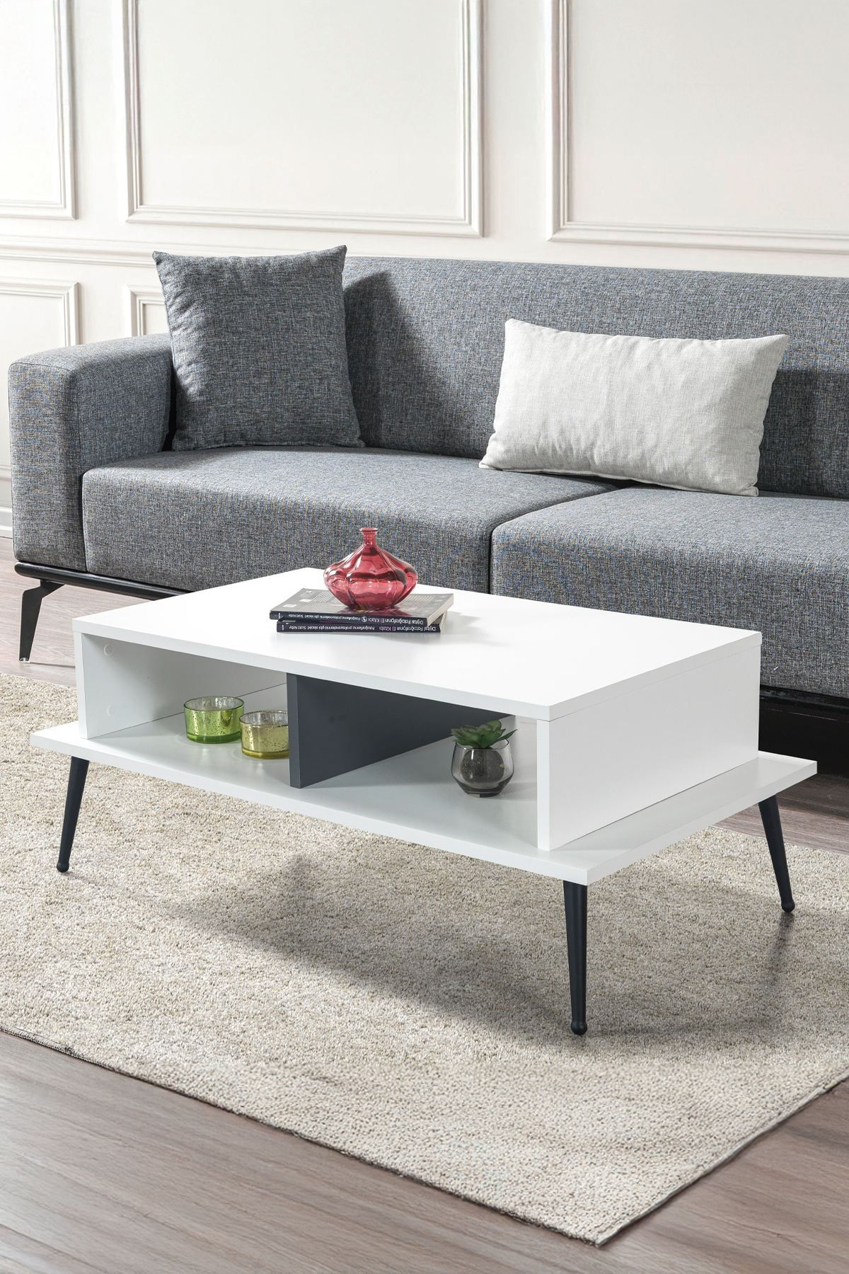 Masa de cafea Şile 2012, 100 x 40 x 56 cm, alb antracit, PAL melaminat, design compact — imaginea 3
