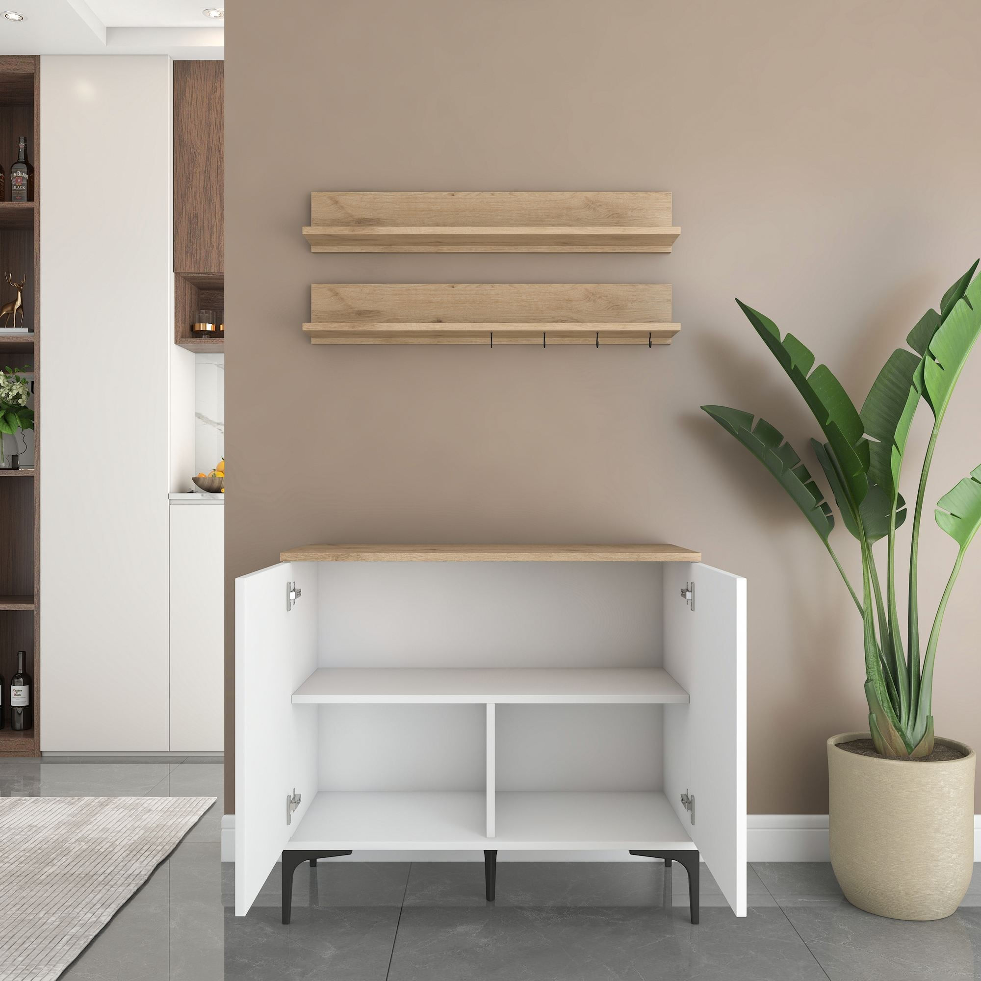 Dulap JE232, 90,2 x 78,6 x 40 cm, alb nuc, PAL, spatiu de depozitare, fixare pe perete — imaginea 7