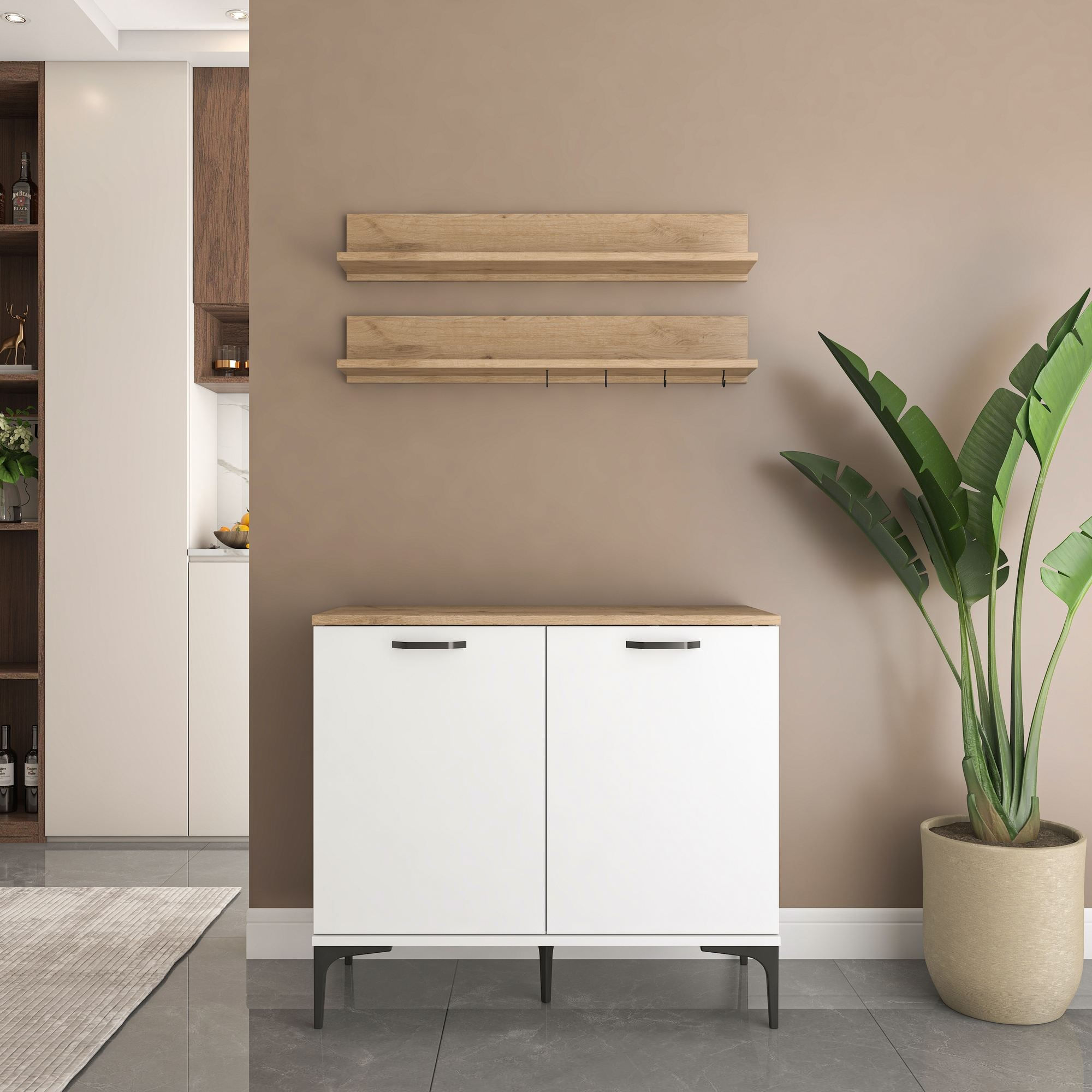 Dulap JE232, 90,2 x 78,6 x 40 cm, alb nuc, PAL, spatiu de depozitare, fixare pe perete — imaginea 8