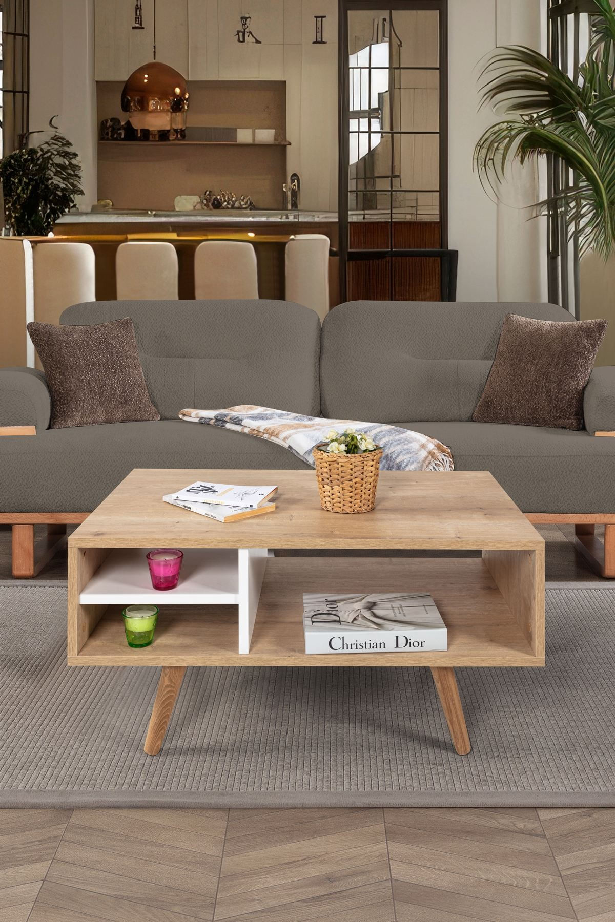 Masa de cafea Venüs 2032, 90 x 43 x 55 cm, stejar safir alb, PAL melaminat, design compact — imaginea 2