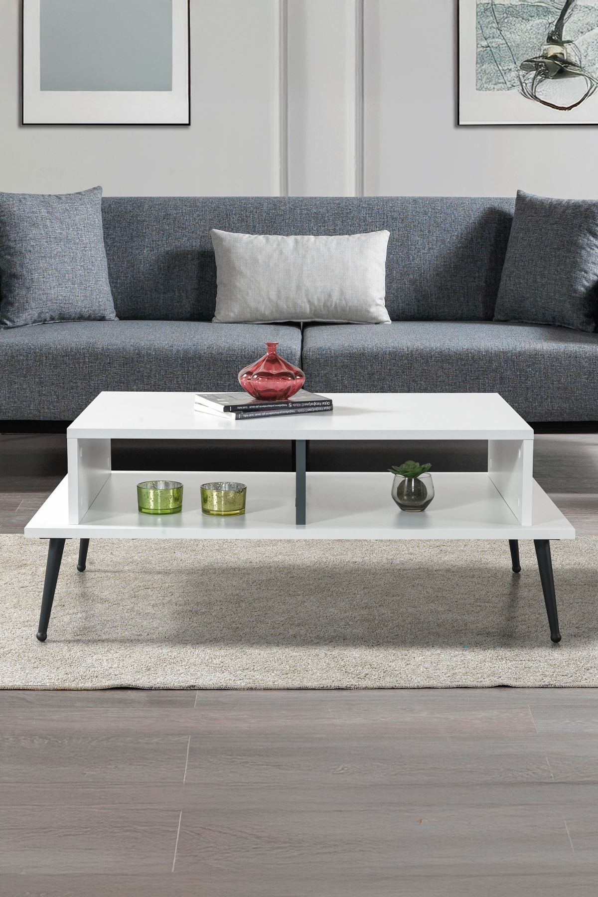 Masa de cafea Şile 2012, 100 x 40 x 56 cm, alb antracit, PAL melaminat, design compact — imaginea 4