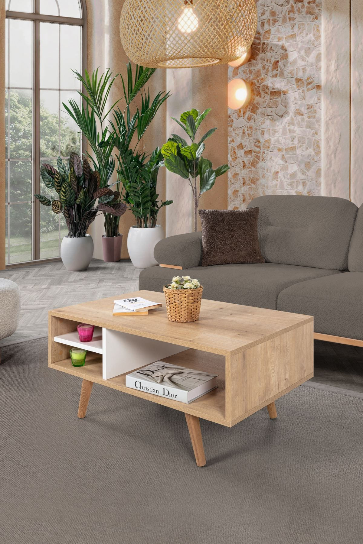 Masa de cafea Venüs 2032, 90 x 43 x 55 cm, stejar safir alb, PAL melaminat, design compact — imaginea 3