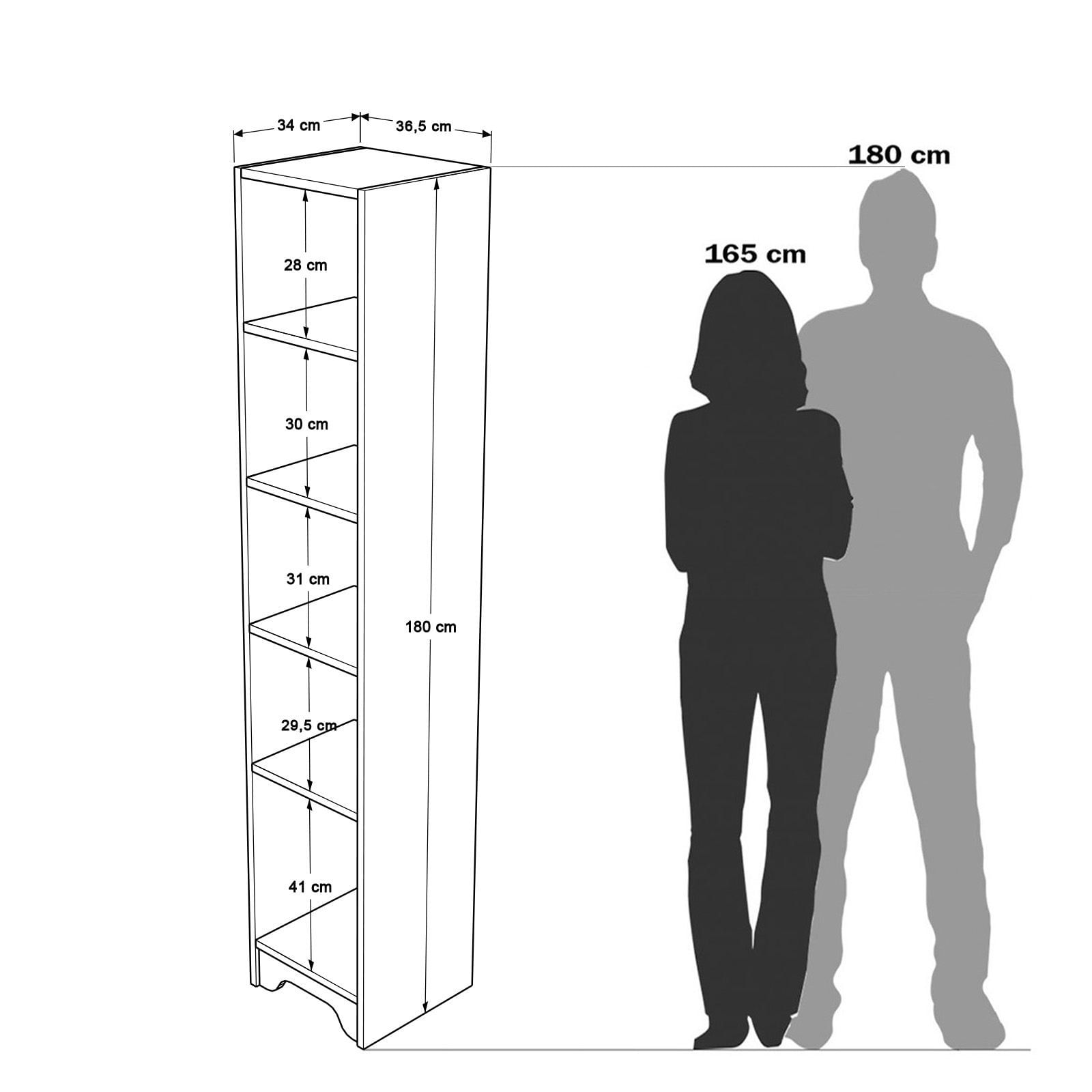 Dulap LIB3-SW, 36,5 x 180 x 34 cm, stejar alb, PAL melaminat, spatiu de depozitare, fixare pe perete — imaginea 5