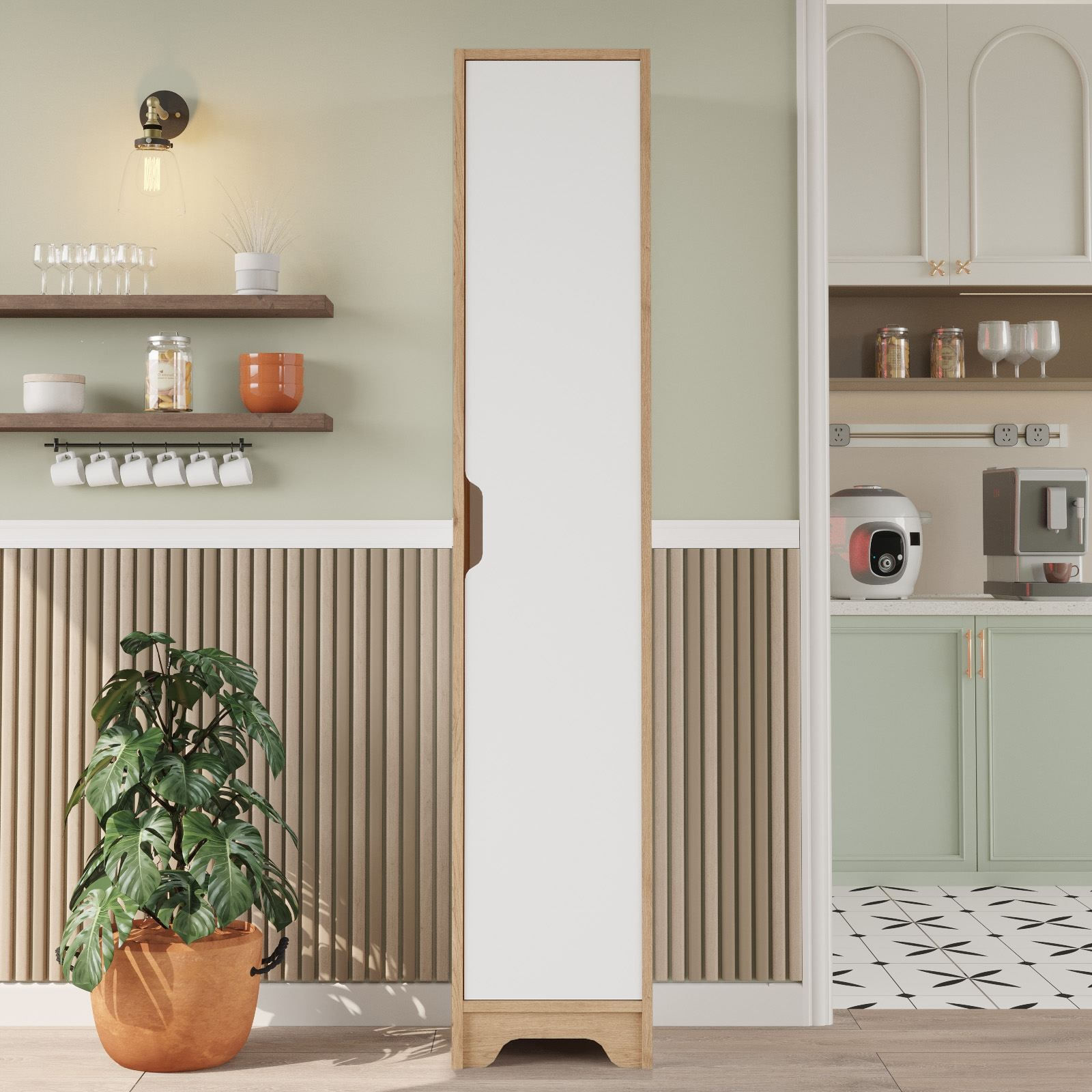 Dulap LIB3-SW, 36,5 x 180 x 34 cm, stejar alb, PAL melaminat, spatiu de depozitare, fixare pe perete — imaginea 7