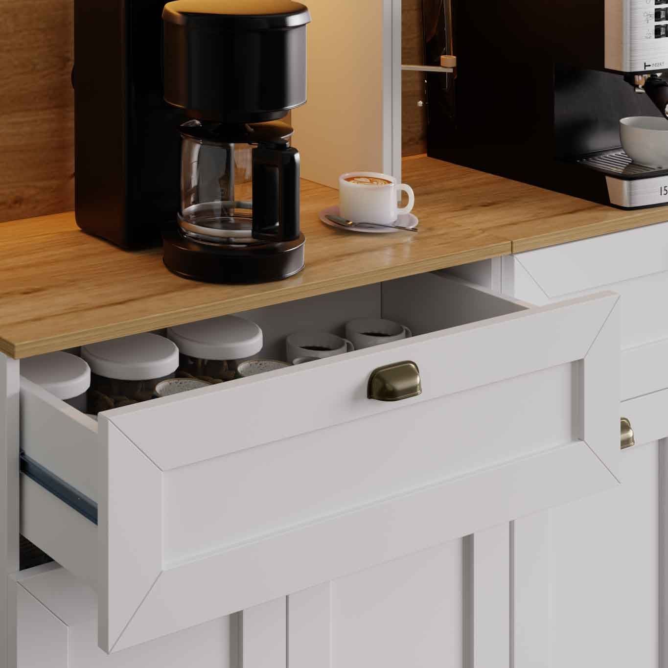 Dulap pentru cafea Nero Twin 1600-226, 160 x 190 x 44 cm, alb, PAL melaminat, spatiu de depozitare, fixare pe perete — imaginea 2