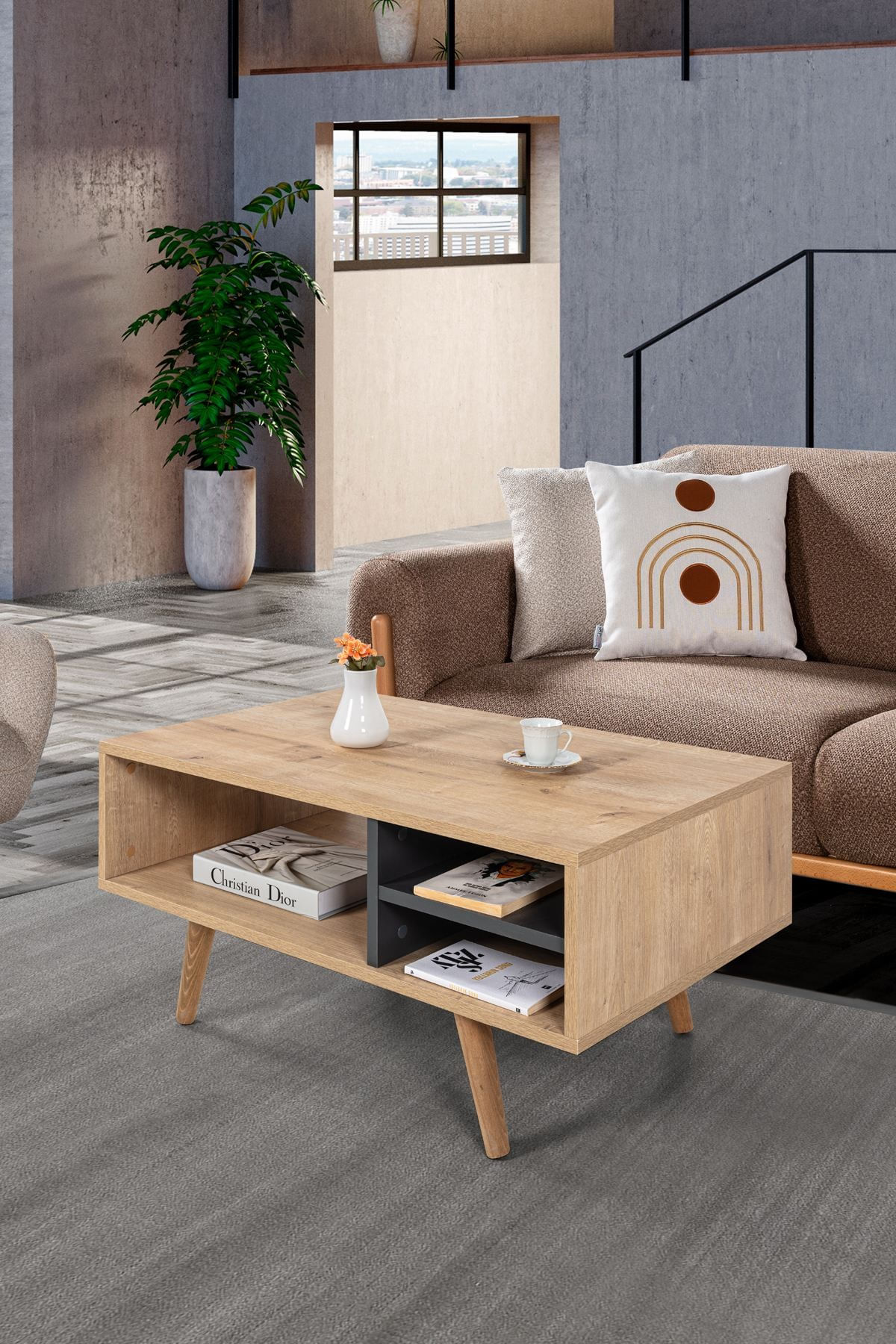 Masa de cafea Venüs 2033, 90 x 43 x 55 cm, stejar safir antracit, PAL melaminat, design compact — imaginea 2