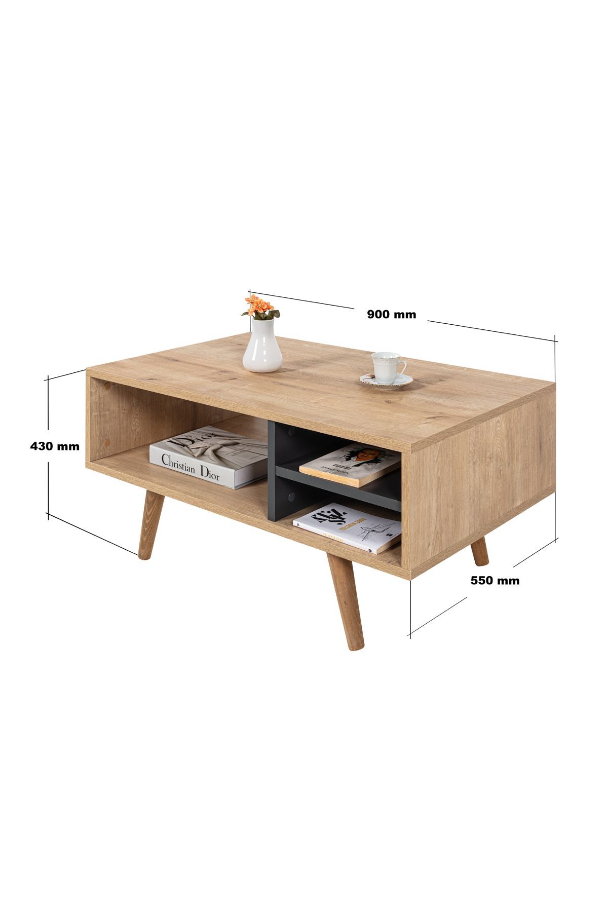 Masa de cafea Venüs 2033, 90 x 43 x 55 cm, stejar safir antracit, PAL melaminat, design compact — imaginea 3