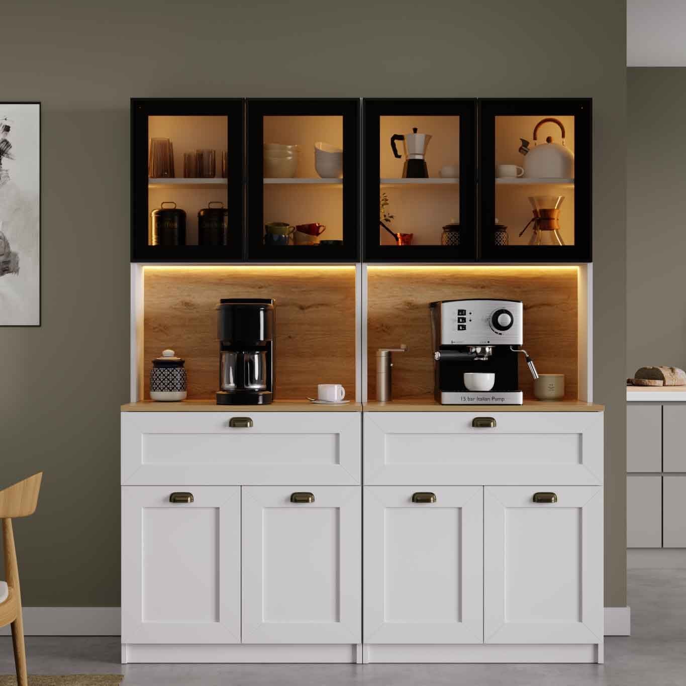 Dulap pentru cafea Nero Twin 1600-226, 160 x 190 x 44 cm, alb, PAL melaminat, spatiu de depozitare, fixare pe perete — imaginea 5