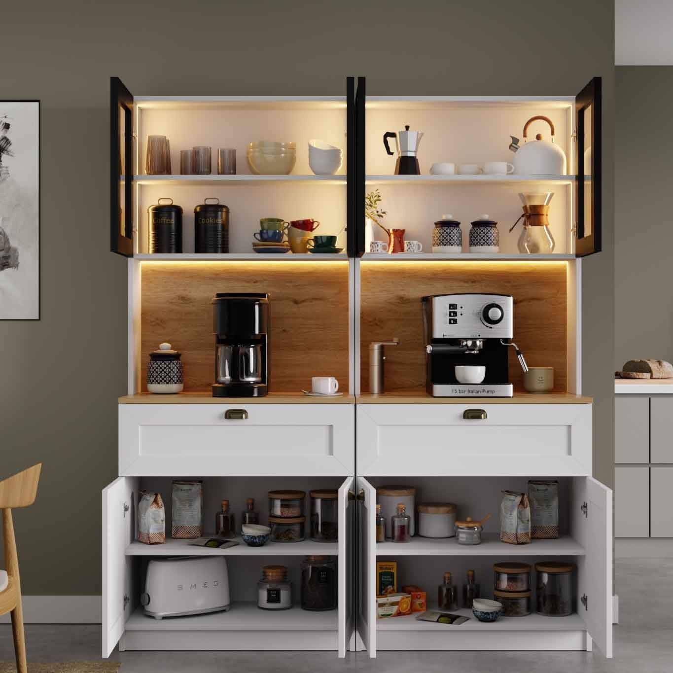 Dulap pentru cafea Nero Twin 1600-226, 160 x 190 x 44 cm, alb, PAL melaminat, spatiu de depozitare, fixare pe perete — imaginea 6