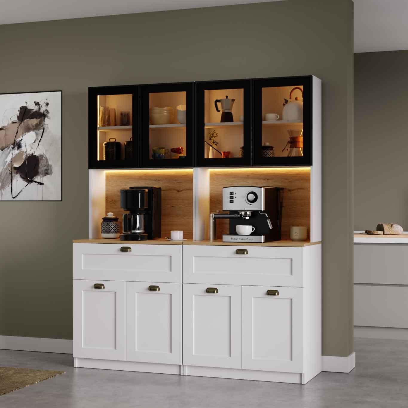 Dulap pentru cafea Nero Twin 1600-226, 160 x 190 x 44 cm, alb, PAL melaminat, spatiu de depozitare, fixare pe perete — imaginea 7