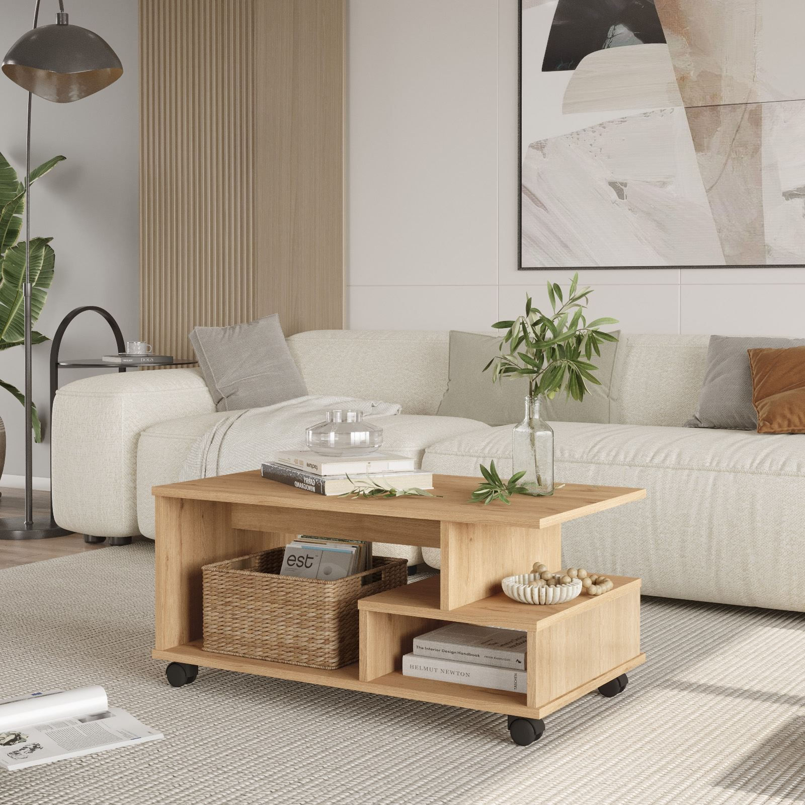 Masa de cafea MIN9-S, 90 x 42,5 x 51 cm, stejar, PAL melaminat, design compact — imaginea 3