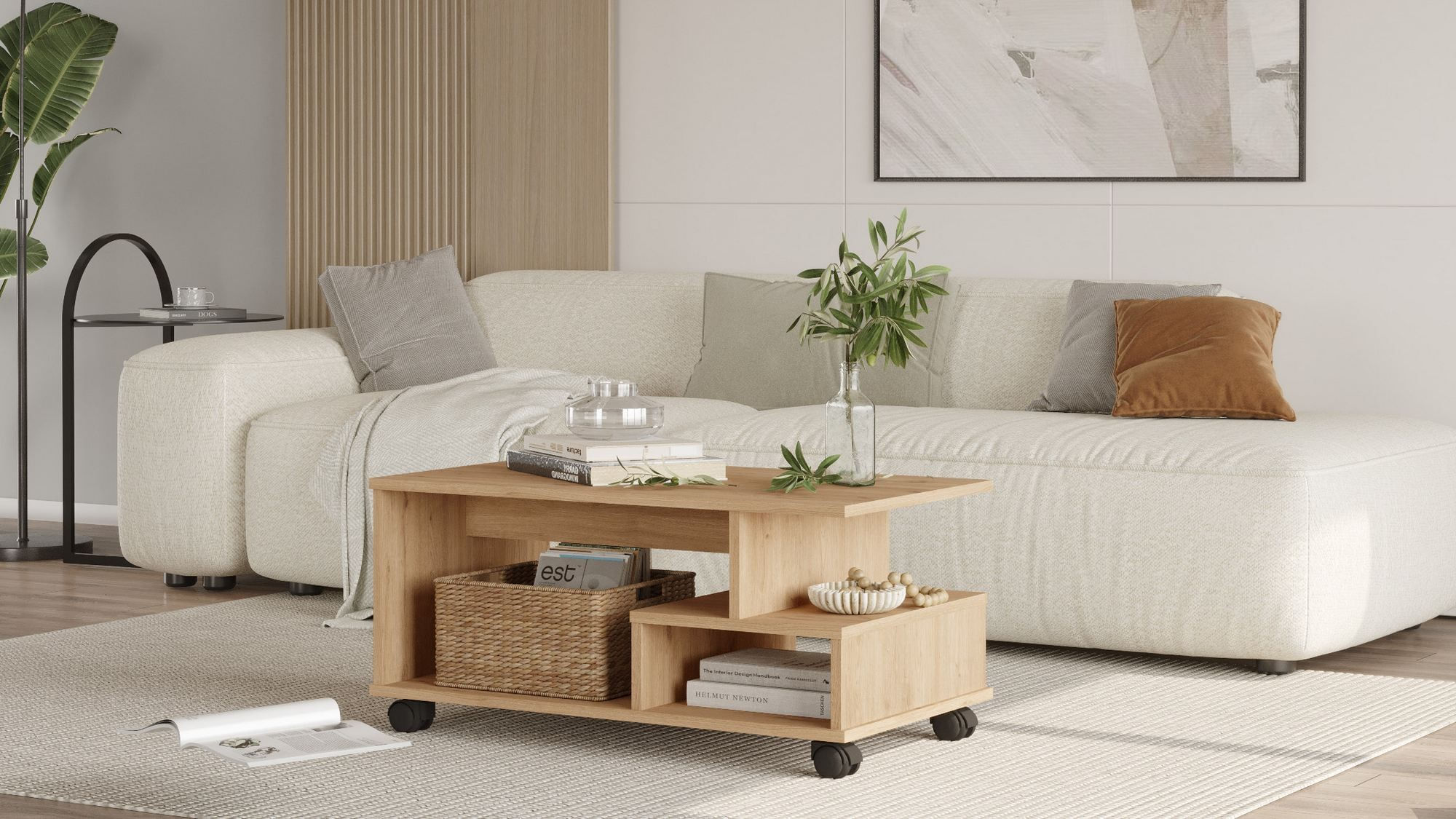 Masa de cafea MIN9-S, 90 x 42,5 x 51 cm, stejar, PAL melaminat, design compact — imaginea 4