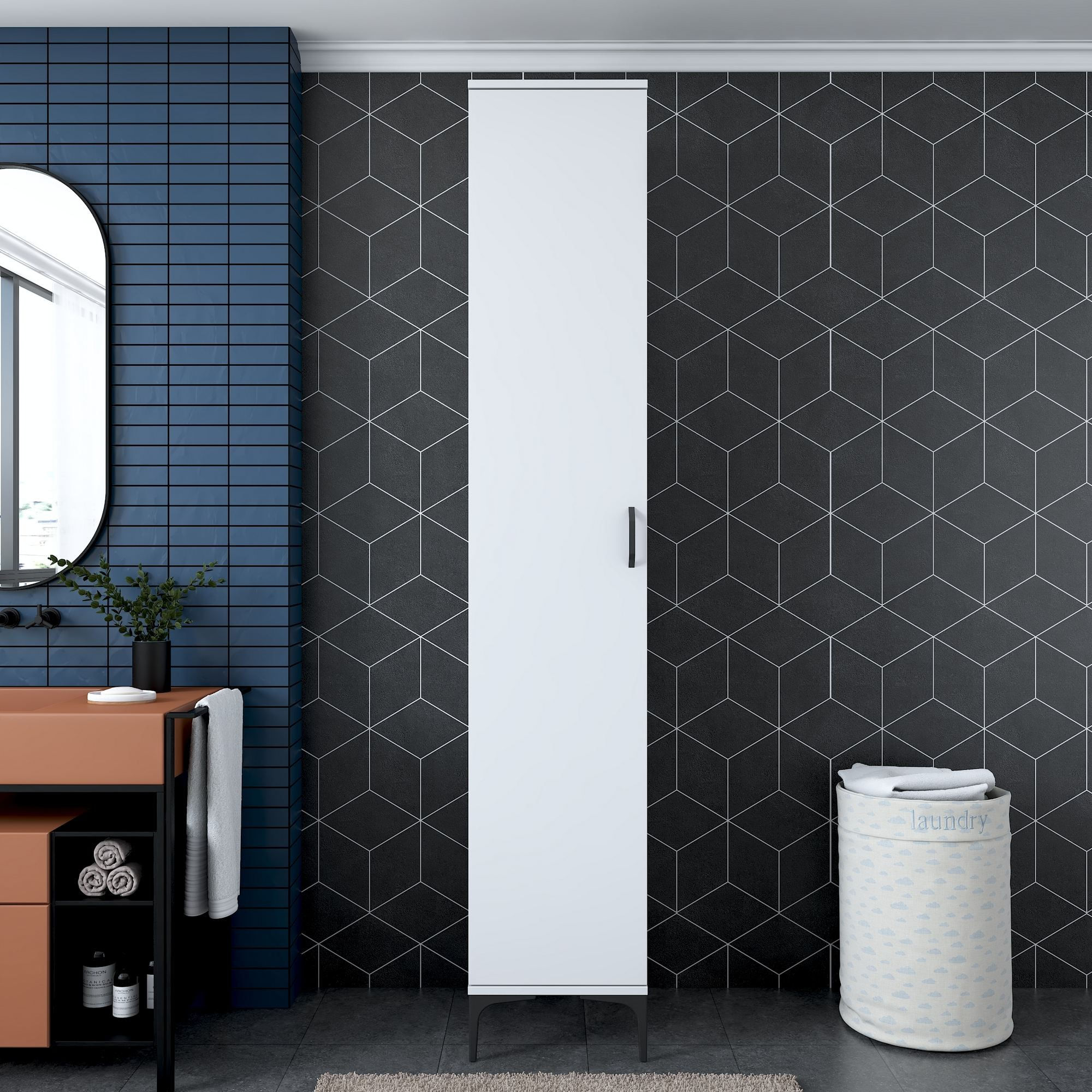 Dulap JE250, 40 x 218,6 x 45 cm, alb, PAL, spatiu de depozitare, fixare pe perete — imaginea 4