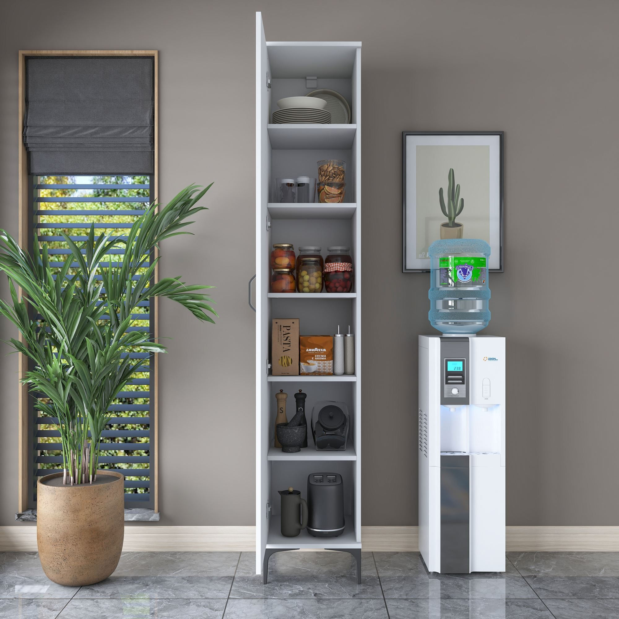 Dulap JE250, 40 x 218,6 x 45 cm, alb, PAL, spatiu de depozitare, fixare pe perete — imaginea 5