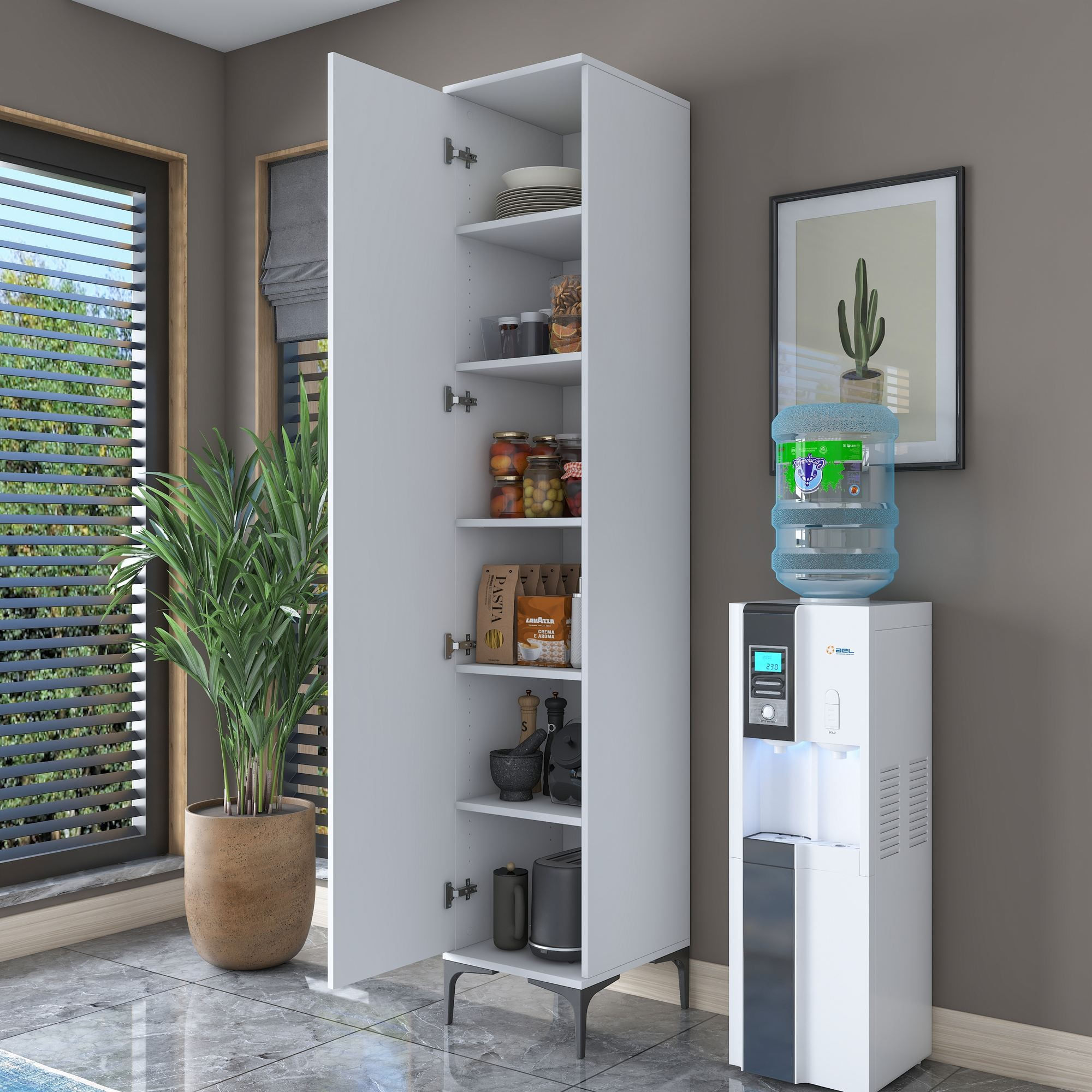 Dulap JE250, 40 x 218,6 x 45 cm, alb, PAL, spatiu de depozitare, fixare pe perete — imaginea 6