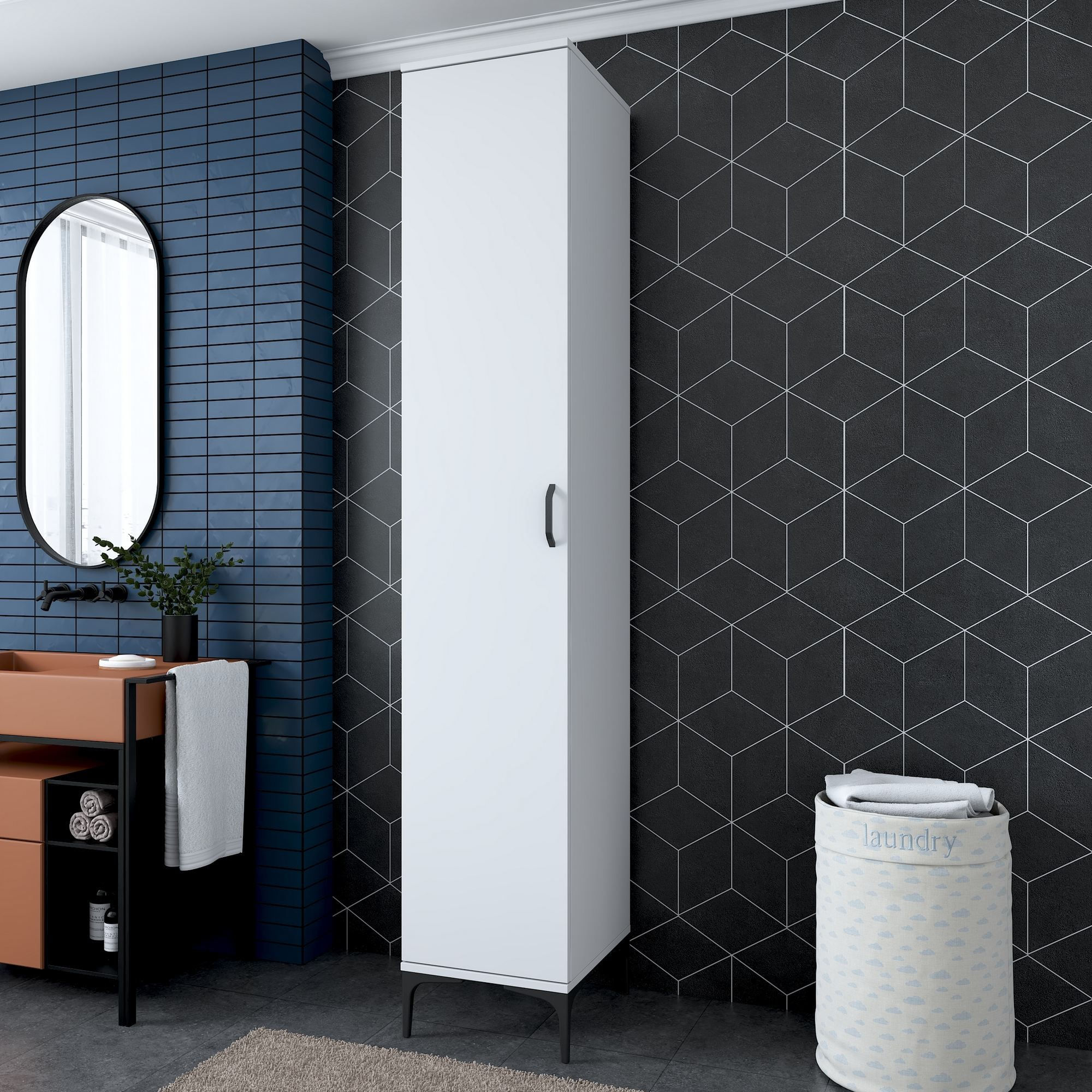 Dulap JE250, 40 x 218,6 x 45 cm, alb, PAL, spatiu de depozitare, fixare pe perete — imaginea 7
