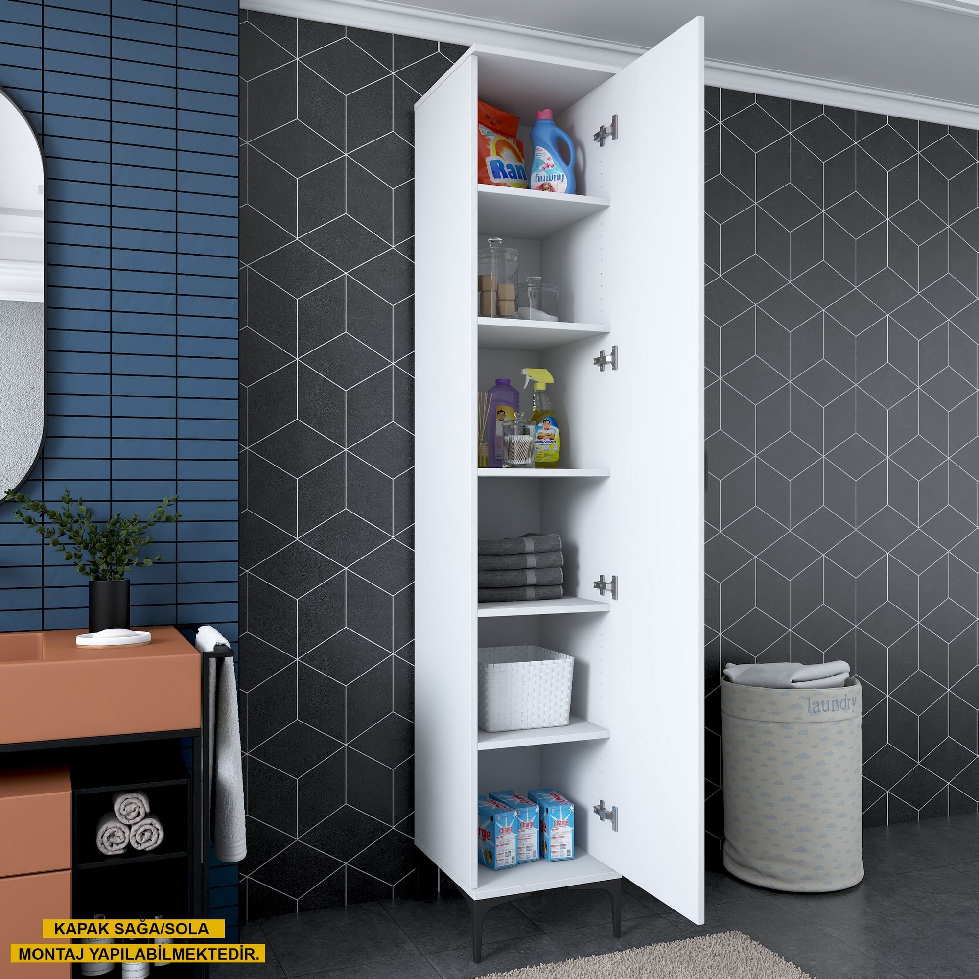 Dulap JE250, 40 x 218,6 x 45 cm, alb, PAL, spatiu de depozitare, fixare pe perete — imaginea 8
