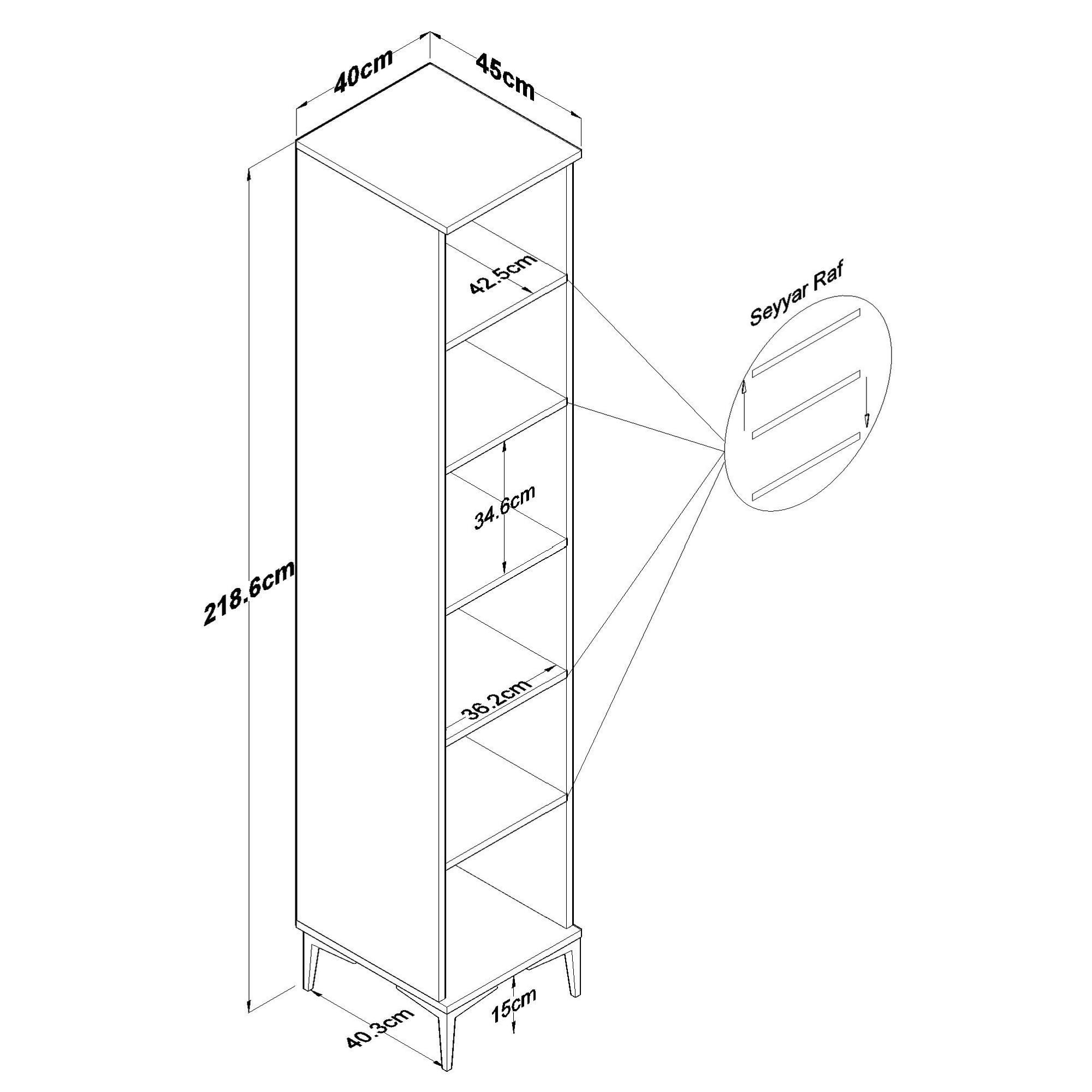 Dulap JE250, 40 x 218,6 x 45 cm, alb, PAL, spatiu de depozitare, fixare pe perete — imaginea 9