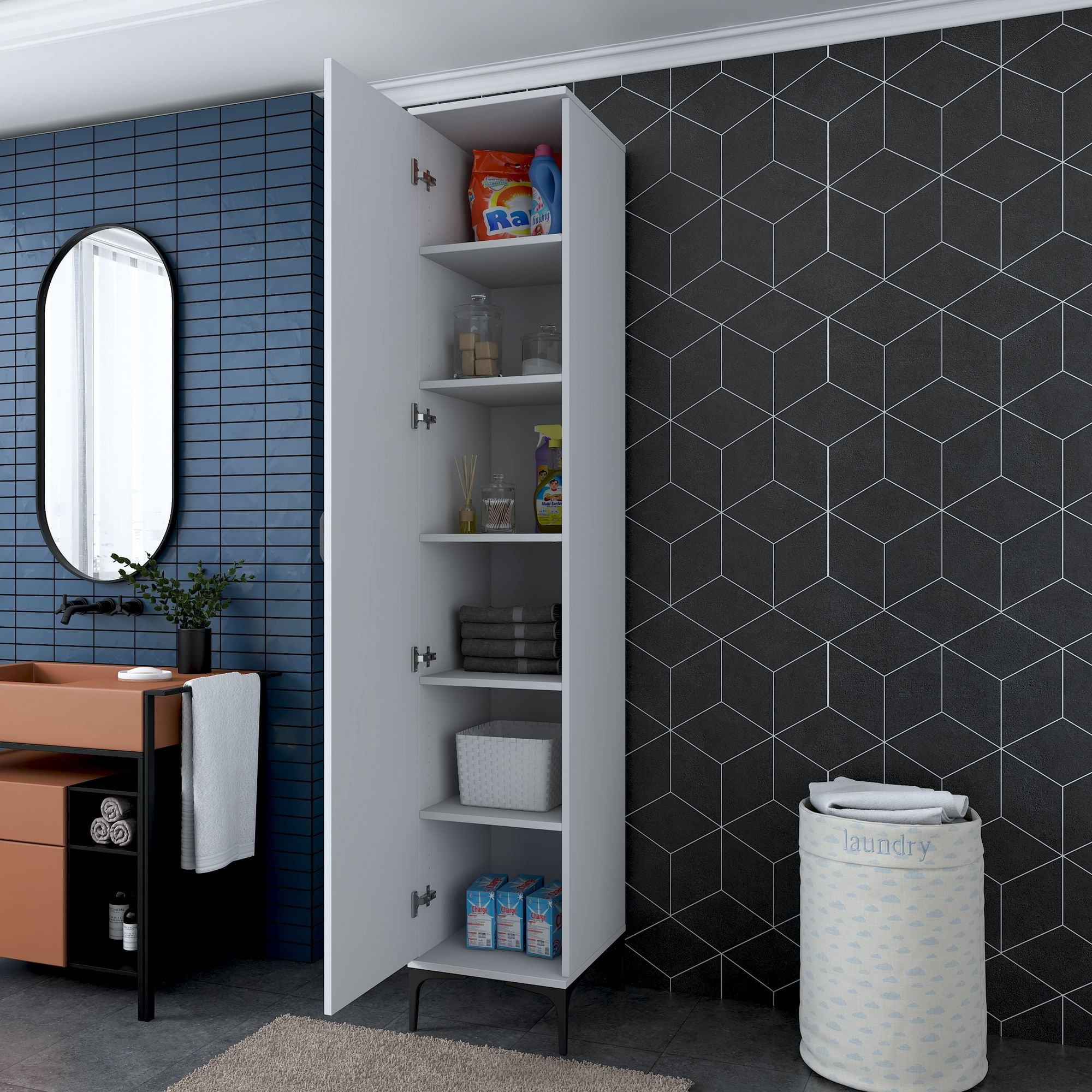 Dulap JE250, 40 x 218,6 x 45 cm, alb, PAL, spatiu de depozitare, fixare pe perete — imaginea 11