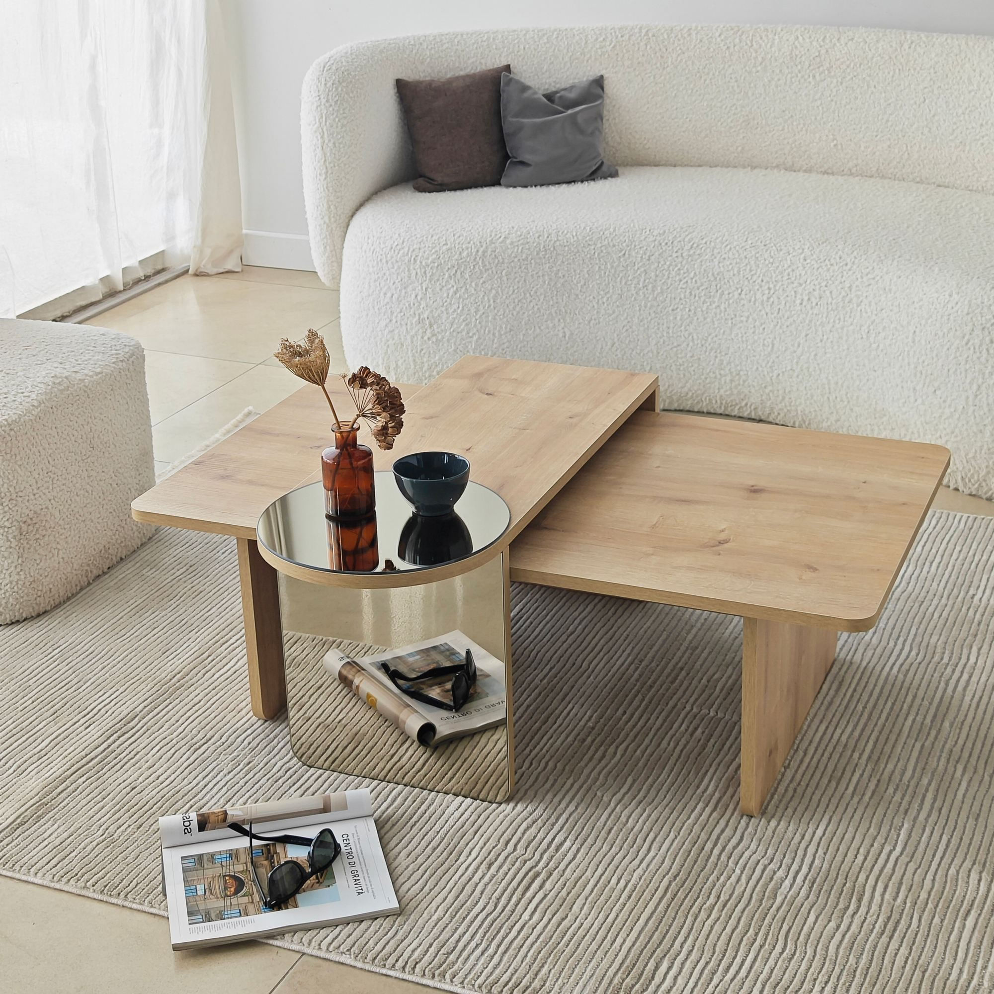 Masa de cafea Luna 2, 105 x 35 x 60 cm, bronz stejar safir, PAL melaminat, design compact, bronz / saphhire stejar — imaginea 3