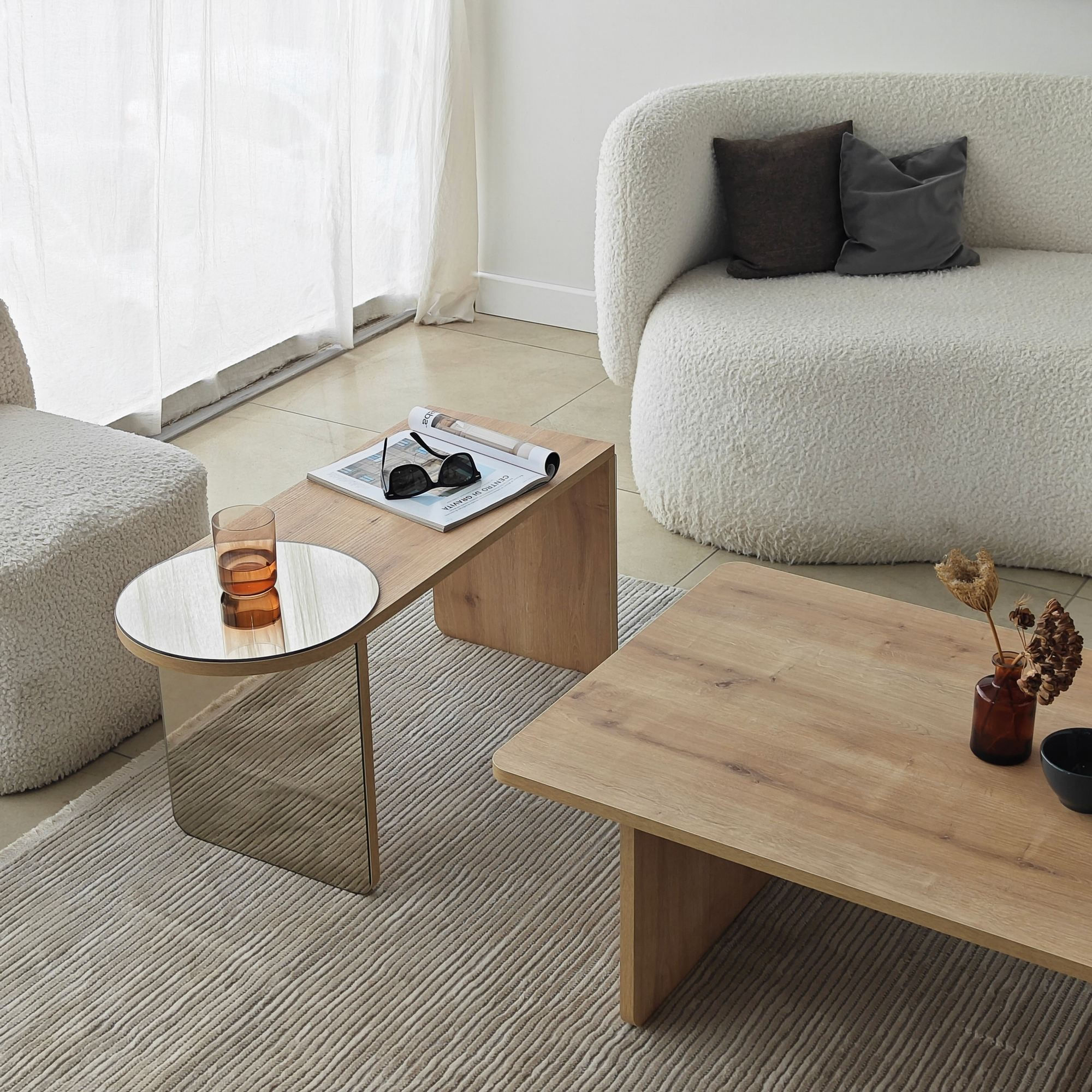Masa de cafea Luna 2, 105 x 35 x 60 cm, bronz stejar safir, PAL melaminat, design compact, bronz / saphhire stejar — imaginea 4