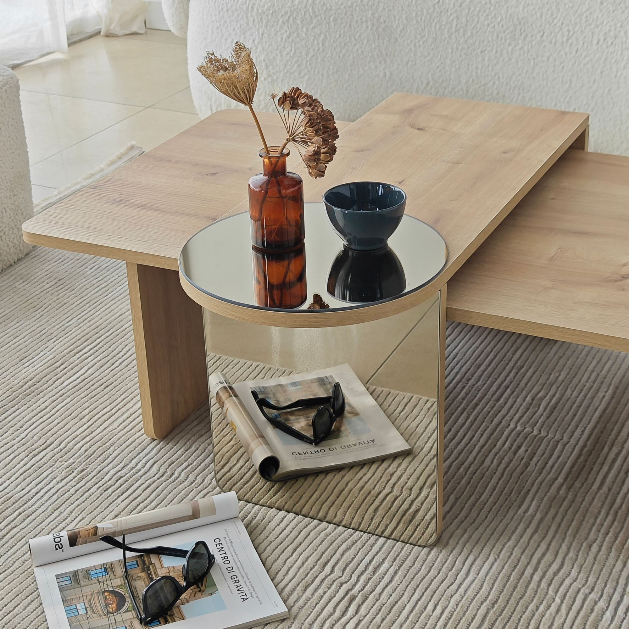 Masa de cafea Luna 2, 105 x 35 x 60 cm, bronz stejar safir, PAL melaminat, design compact, bronz / saphhire stejar — imaginea 6