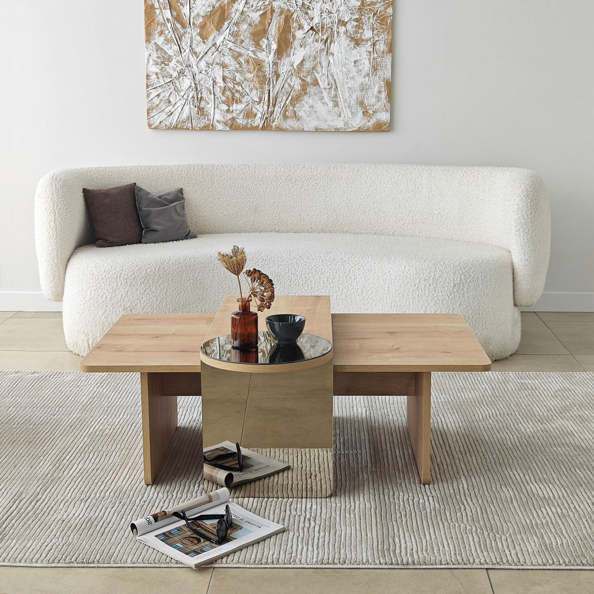 Masa de cafea Luna 2, 105 x 35 x 60 cm, bronz stejar safir, PAL melaminat, design compact, bronz / saphhire stejar — imaginea 7