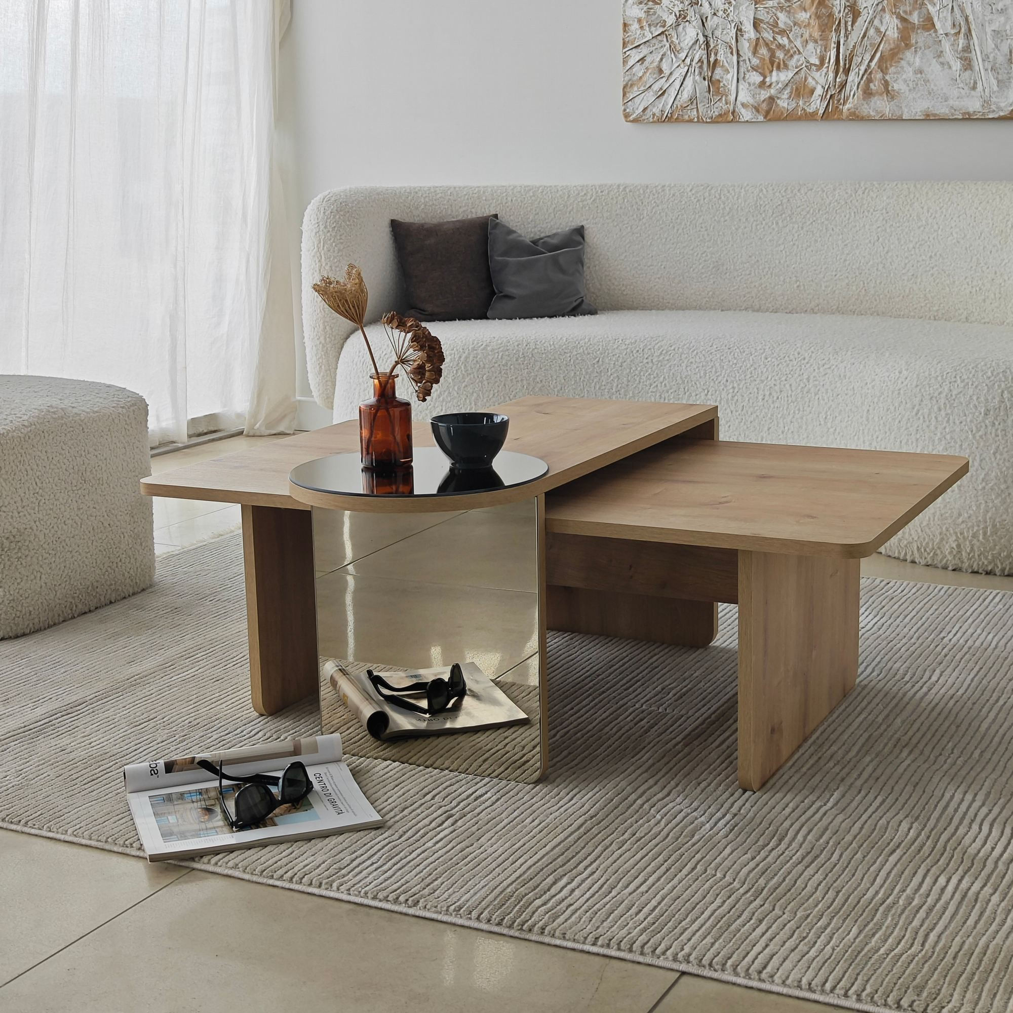 Masa de cafea Luna 2, 105 x 35 x 60 cm, bronz stejar safir, PAL melaminat, design compact, bronz / saphhire stejar — imaginea 8