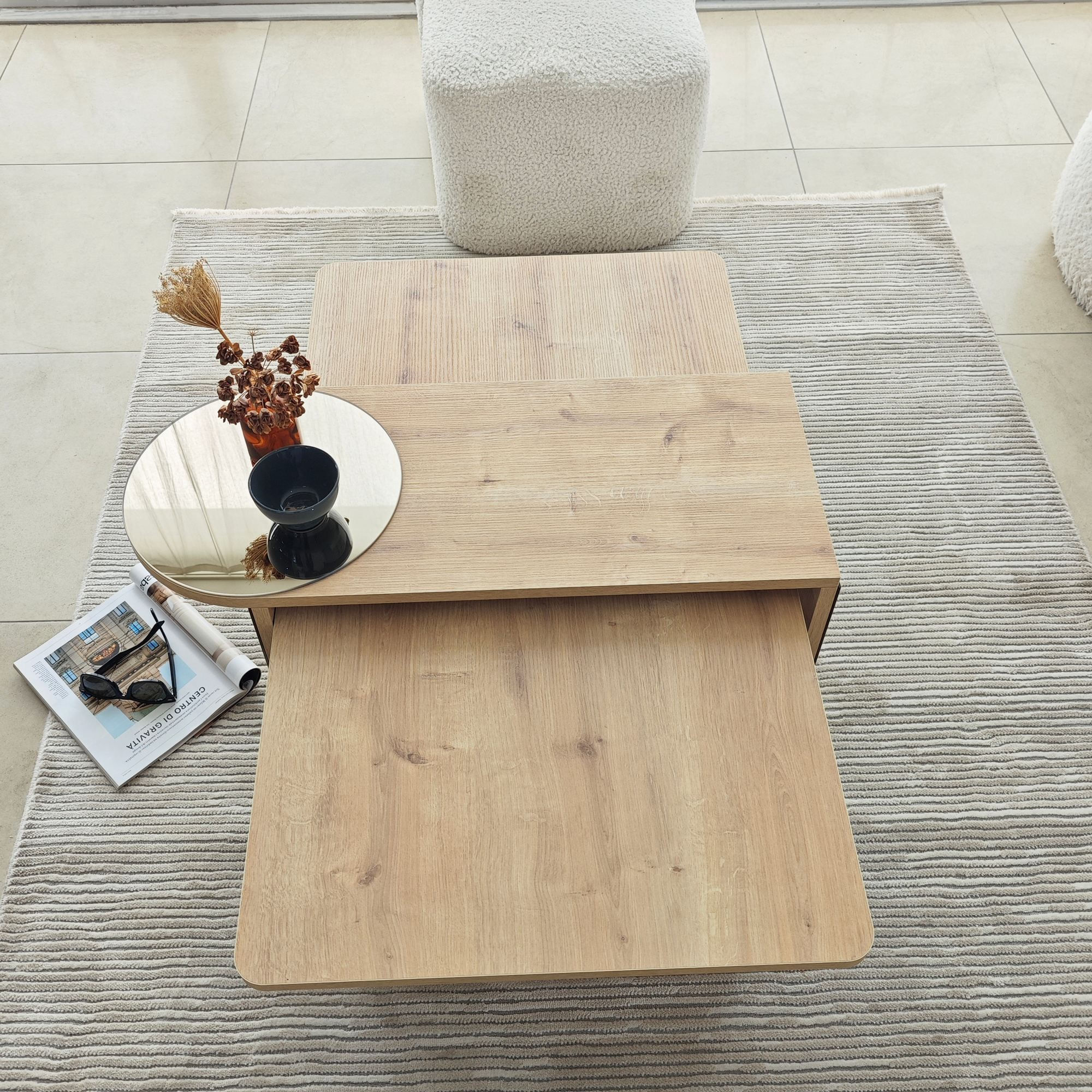 Masa de cafea Luna 2, 105 x 35 x 60 cm, bronz stejar safir, PAL melaminat, design compact, bronz / saphhire stejar — imaginea 9
