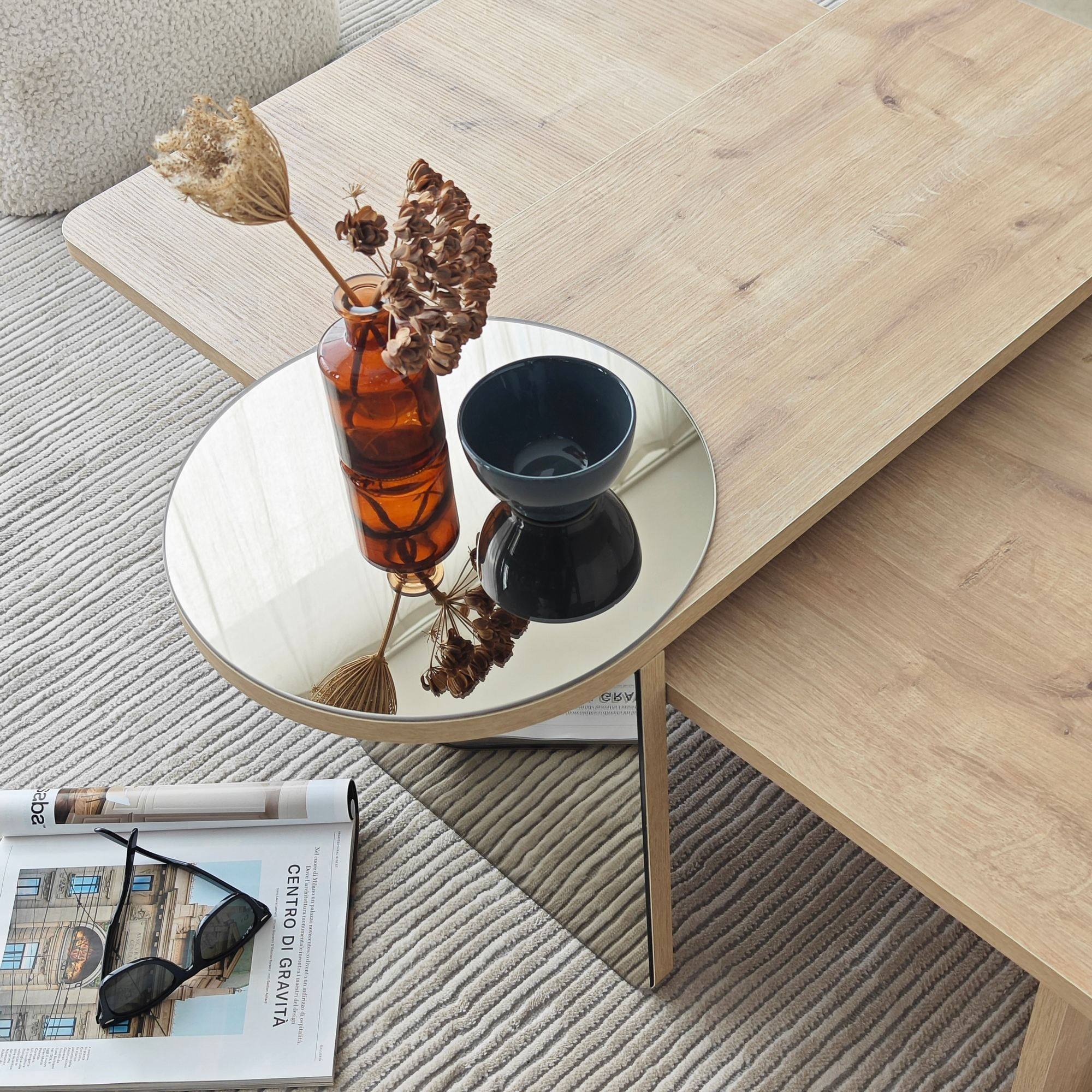 Masa de cafea Luna 2, 105 x 35 x 60 cm, bronz stejar safir, PAL melaminat, design compact, bronz / saphhire stejar — imaginea 10