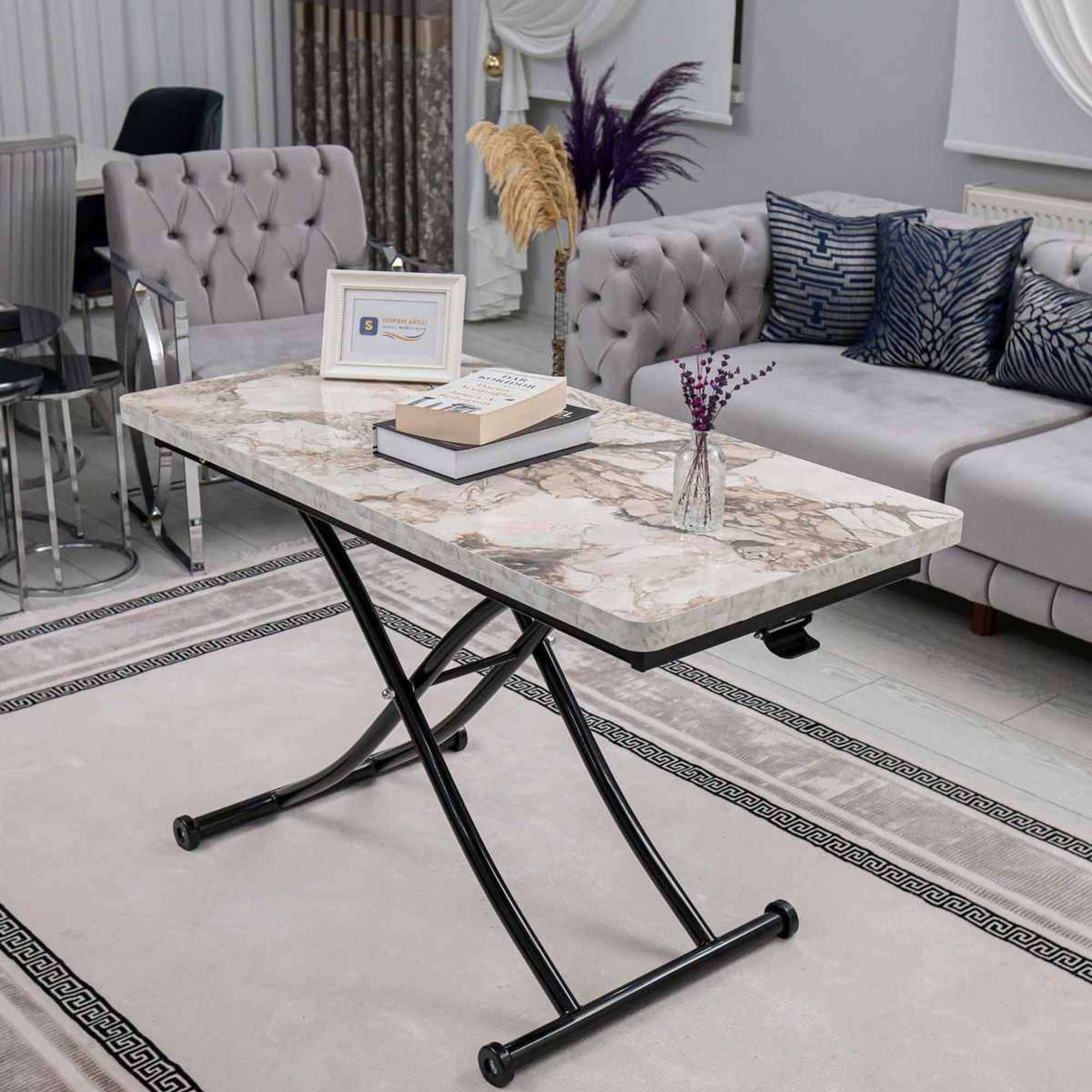 Masa de cafea Juppo Int, alb marmura negru, MDF, capacitate 125 kg, alb marble / negru — imaginea 3