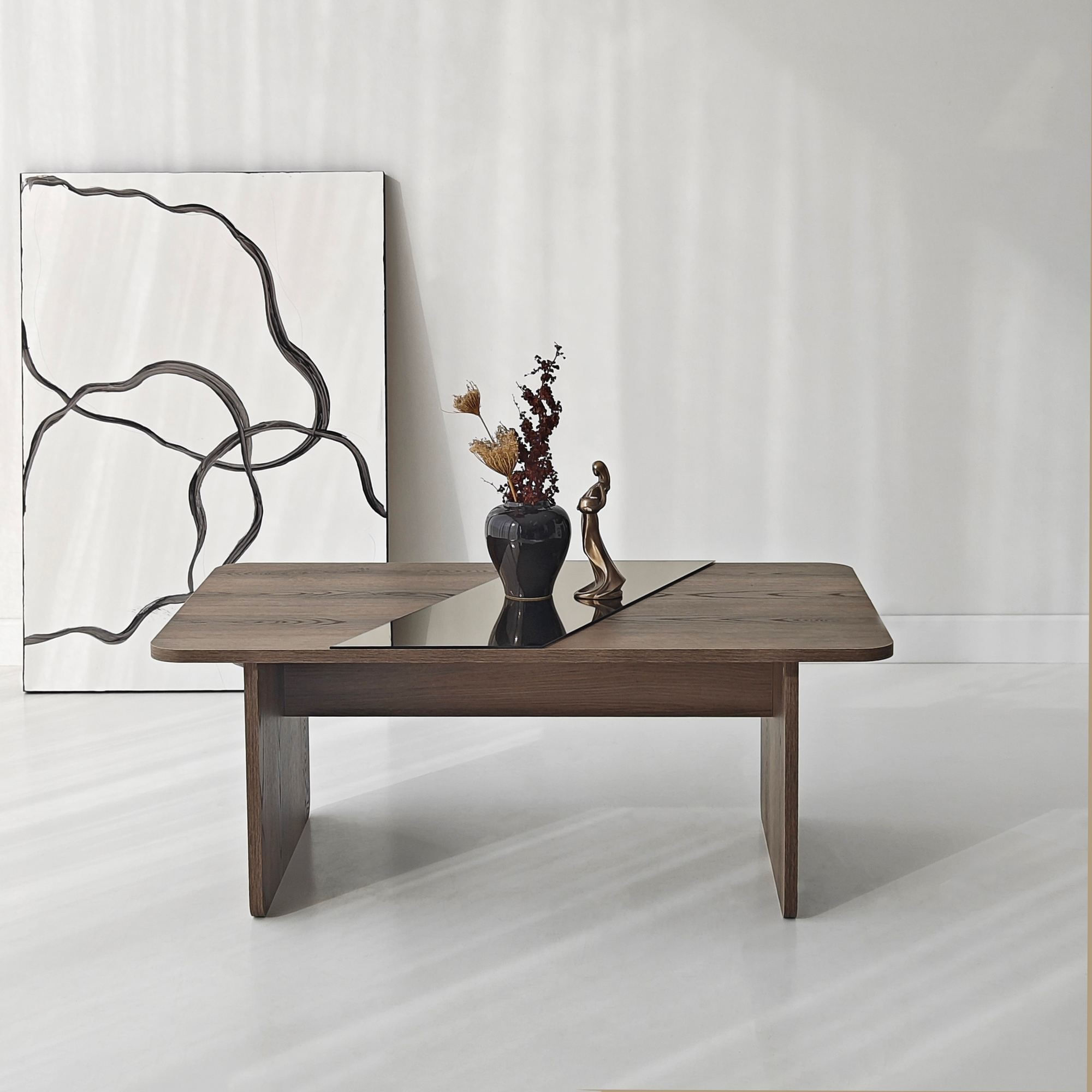Masa de cafea Favorite, 100 x 40 x 60 cm, PAL melaminat, oglinda LED, bronz / nuc — imaginea 2