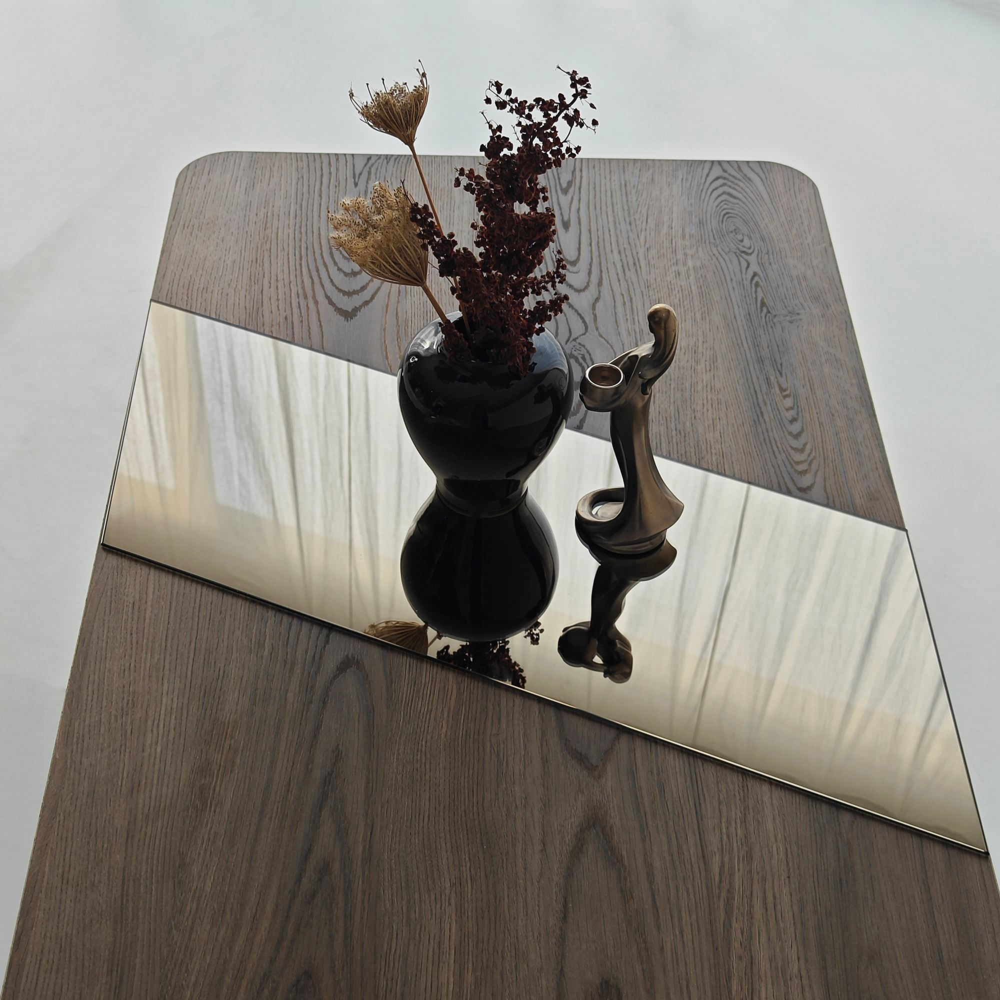 Masa de cafea Favorite, 100 x 40 x 60 cm, PAL melaminat, oglinda LED, bronz / nuc — imaginea 3