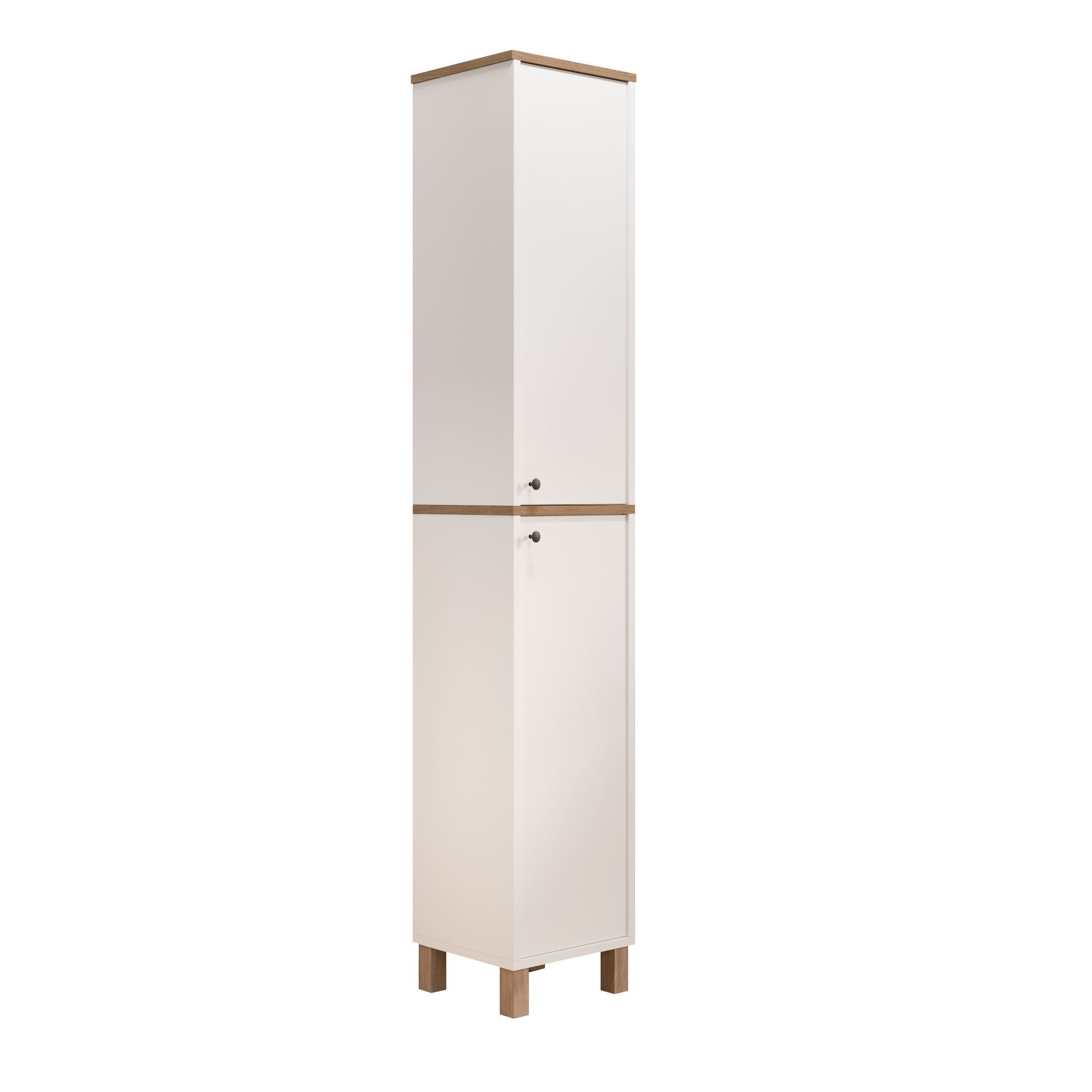 Dulap Nord - ND12-SW, 36 x 195,4 x 32 cm, alb si stejar, PAL melaminat, spatiu de depozitare, fixare pe perete — imaginea 3