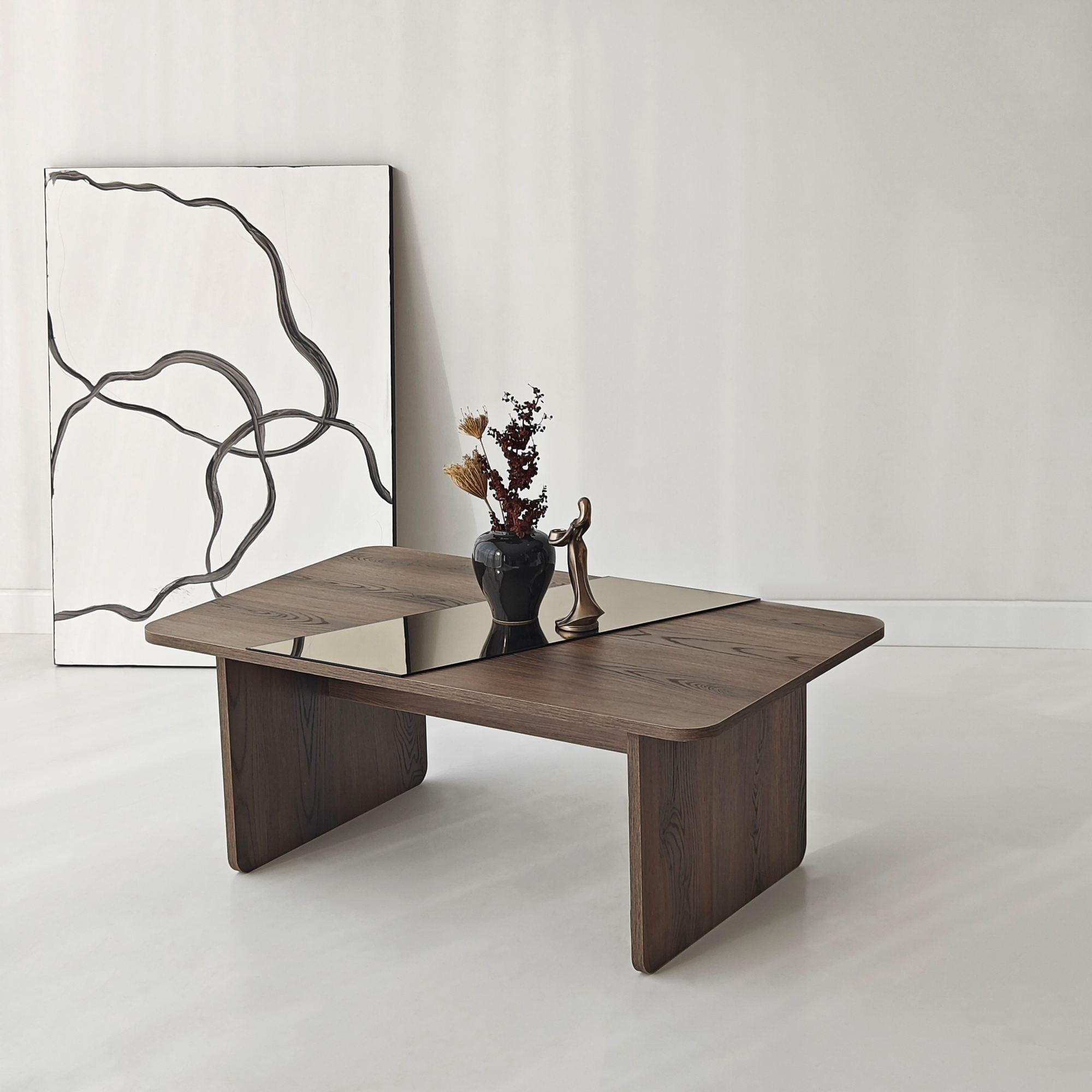 Masa de cafea Favorite, 100 x 40 x 60 cm, PAL melaminat, oglinda LED, bronz / nuc — imaginea 4