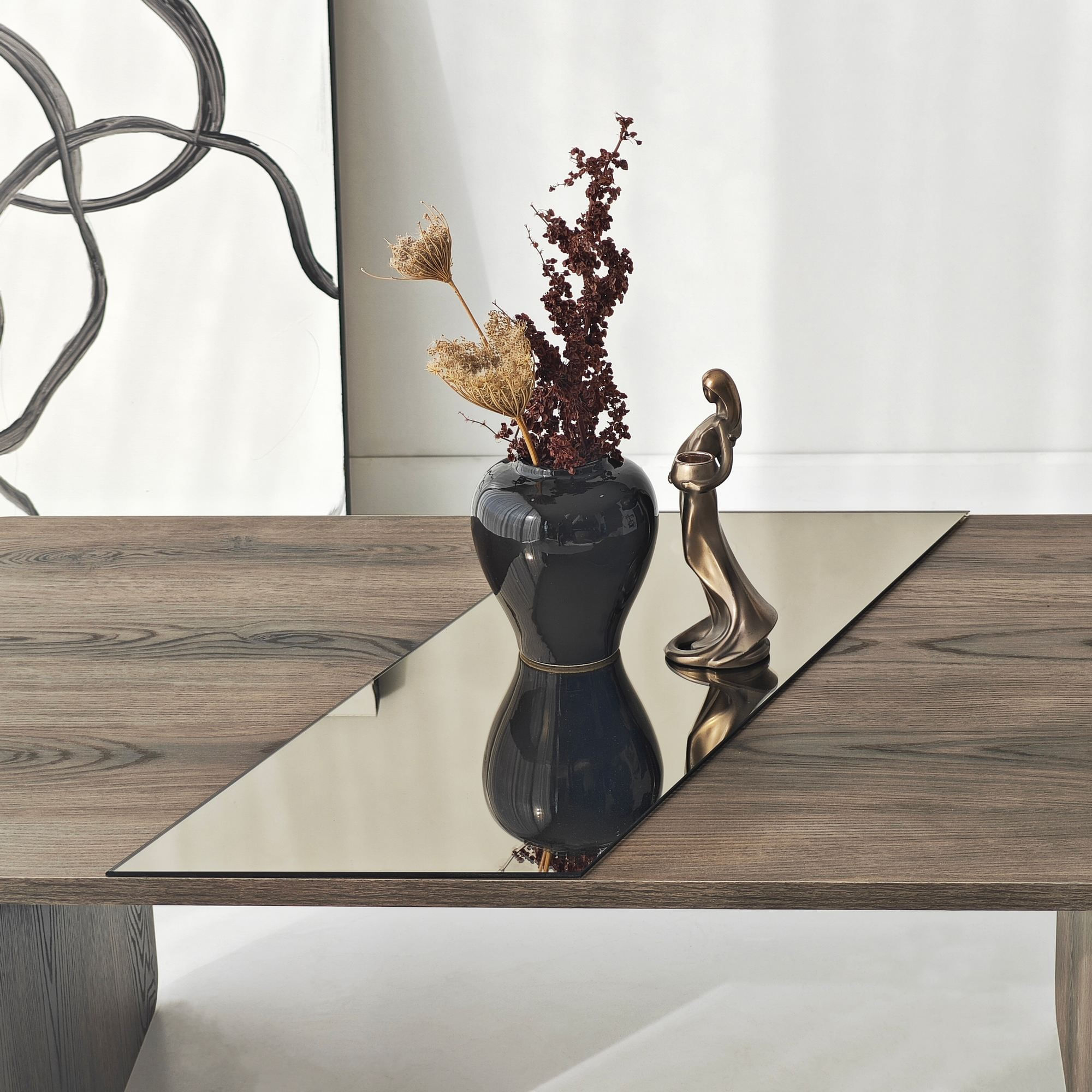 Masa de cafea Favorite, 100 x 40 x 60 cm, PAL melaminat, oglinda LED, bronz / nuc — imaginea 5