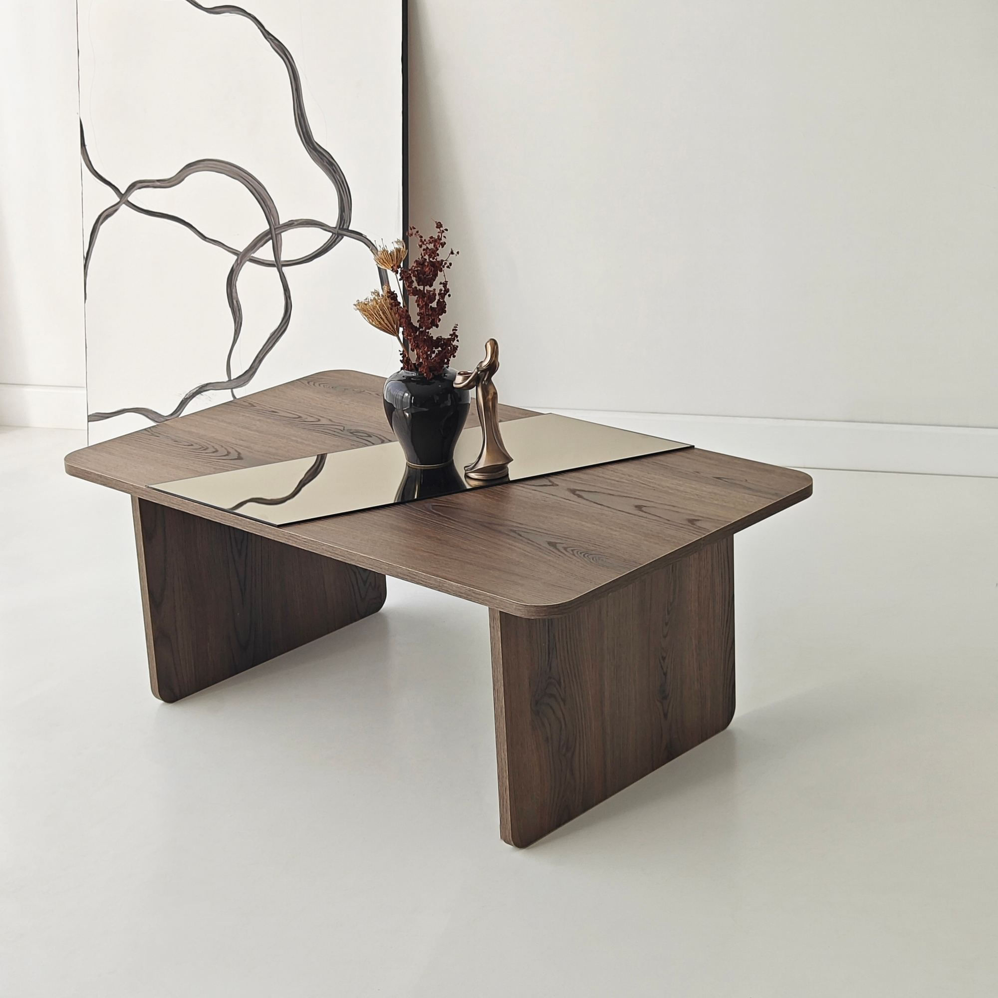 Masa de cafea Favorite, 100 x 40 x 60 cm, PAL melaminat, oglinda LED, bronz / nuc — imaginea 6
