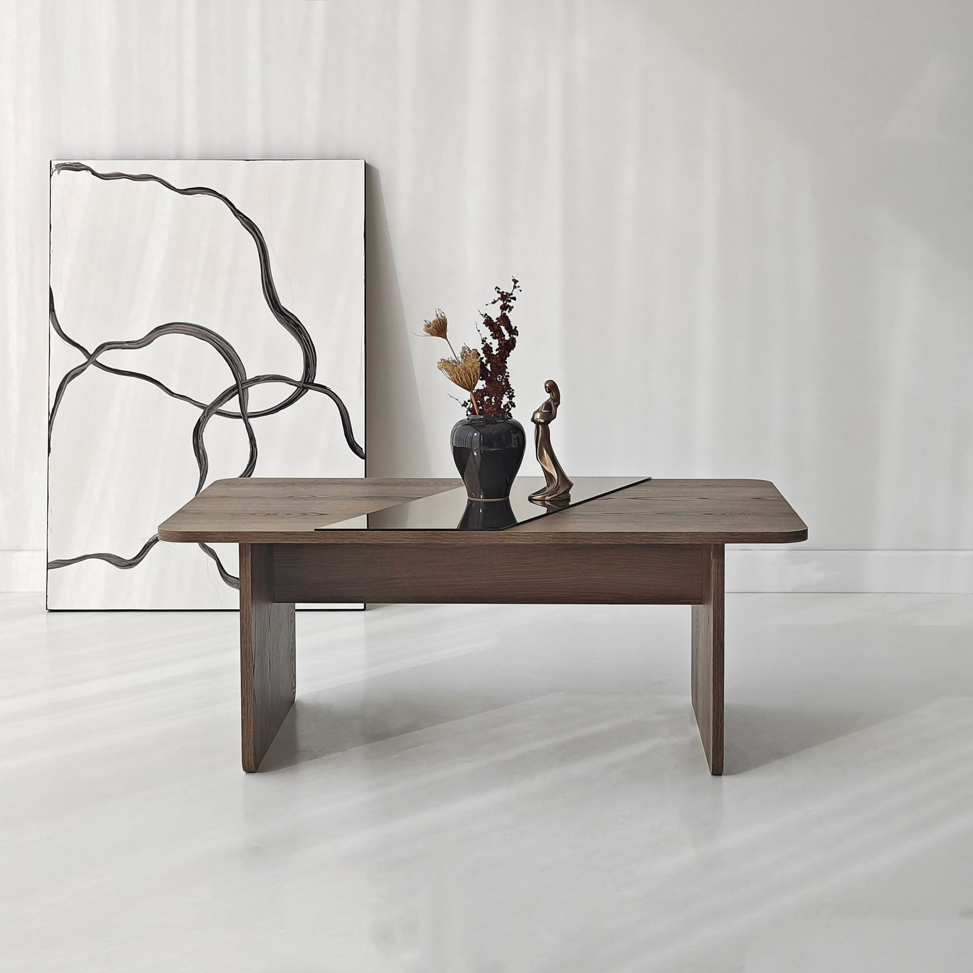 Masa de cafea Favorite, 100 x 40 x 60 cm, PAL melaminat, oglinda LED, bronz / nuc — imaginea 7