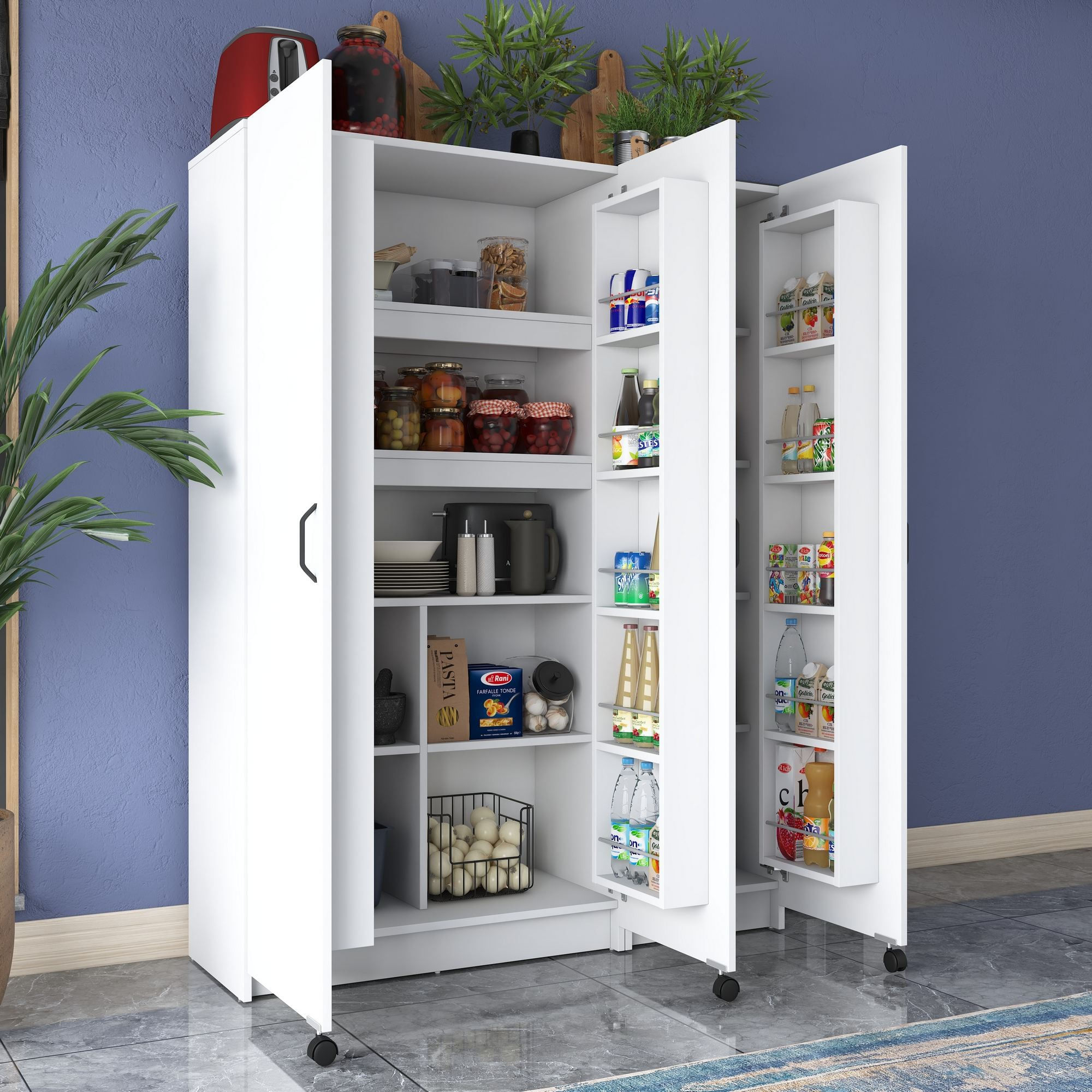 Dulap JE109, 135 x 180 x 42 cm, alb, PAL, spatiu de depozitare, fixare pe perete — imaginea 9