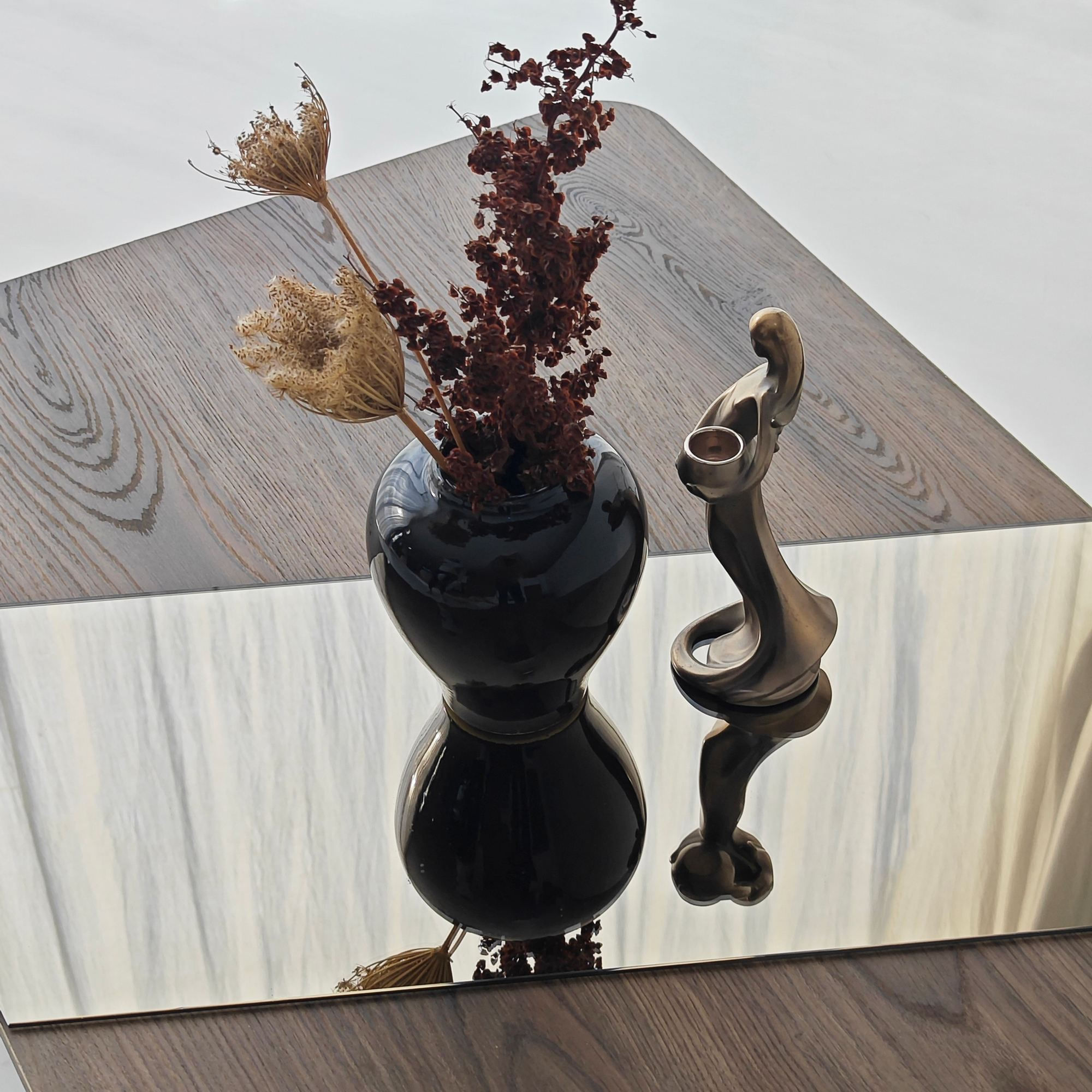 Masa de cafea Favorite, 100 x 40 x 60 cm, PAL melaminat, oglinda LED, bronz / nuc — imaginea 10