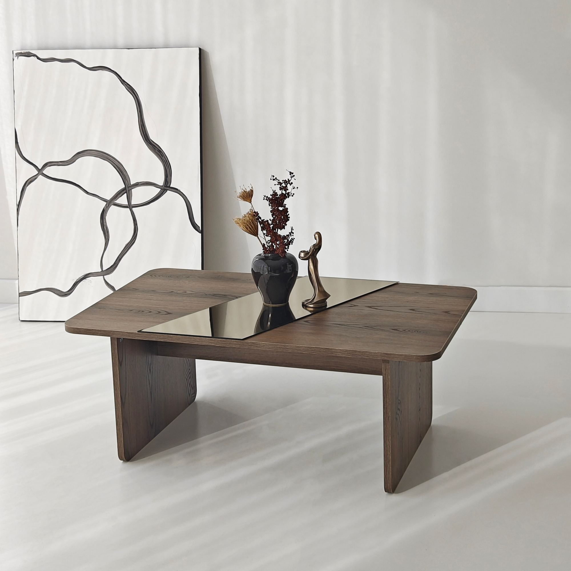 Masa de cafea Favorite, 100 x 40 x 60 cm, PAL melaminat, oglinda LED, bronz / nuc — imaginea 11